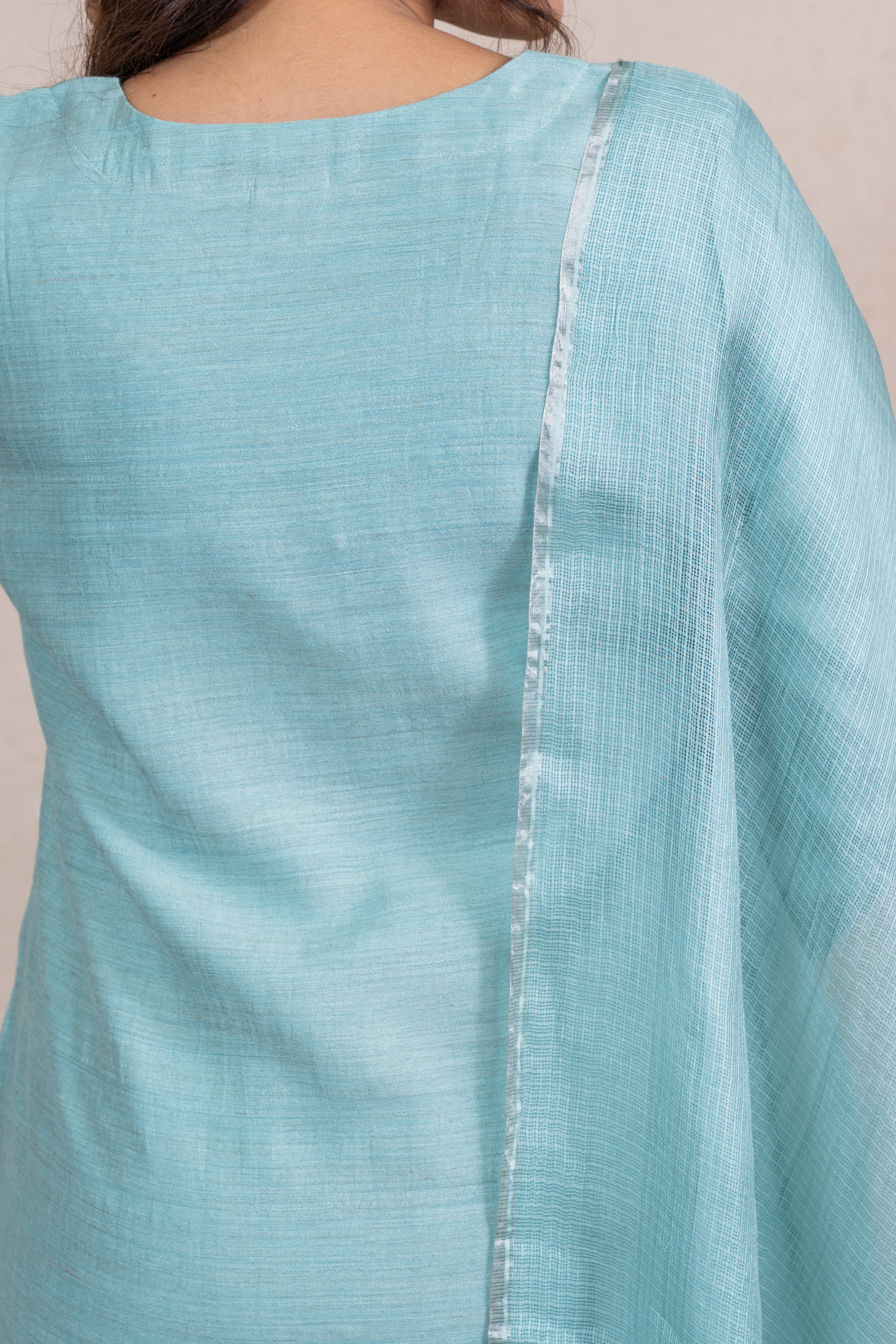 Raysham Silver Green Embroidered Tusser Silk Set of 3 | Ray-ethnic
