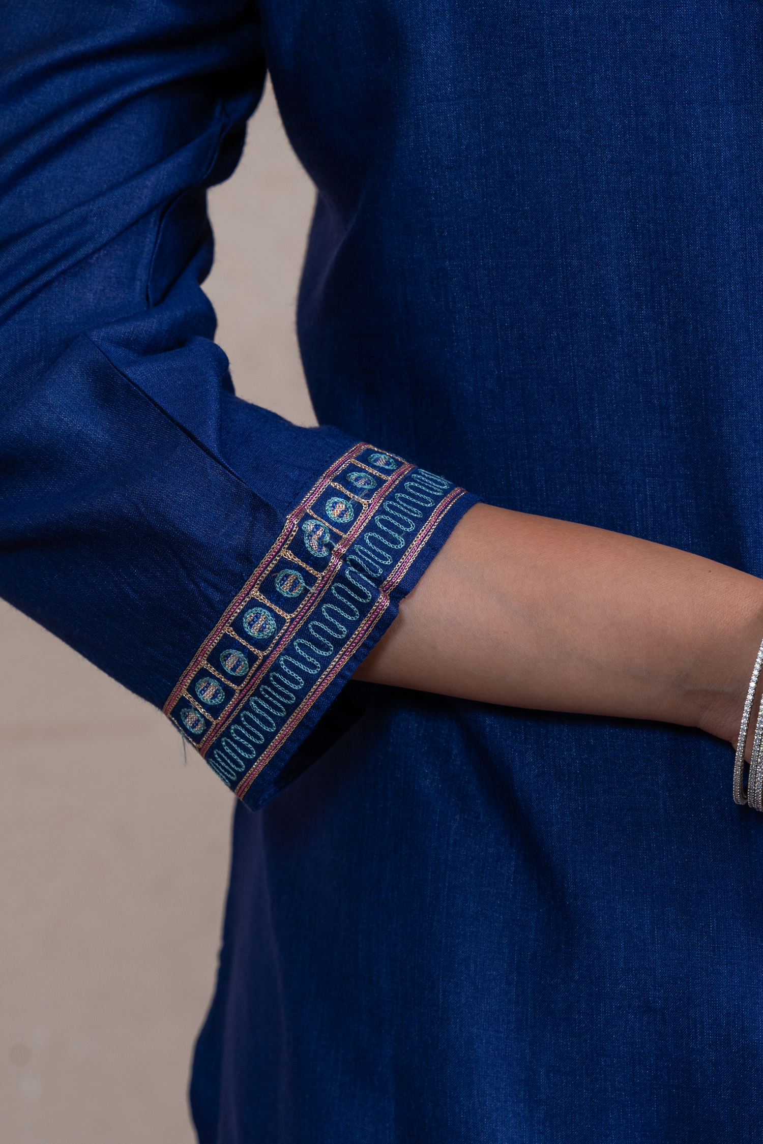 Raysham Blue Embroidered Cotton Silk Set of 3 | Ray-ethnic