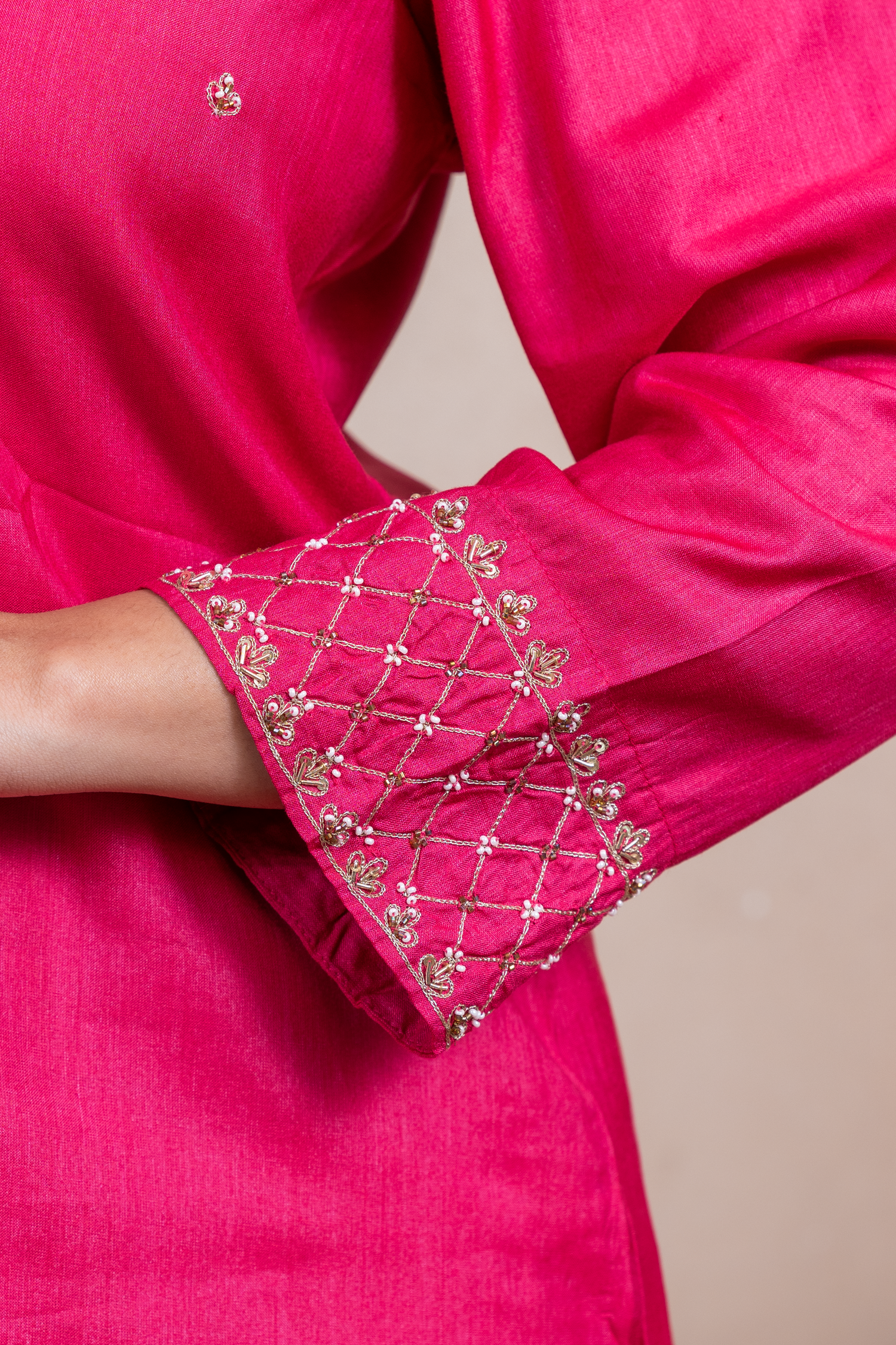 Raysham Rani Pink Embroidered Cotton Silk Set of 3 | Ray-ethnic