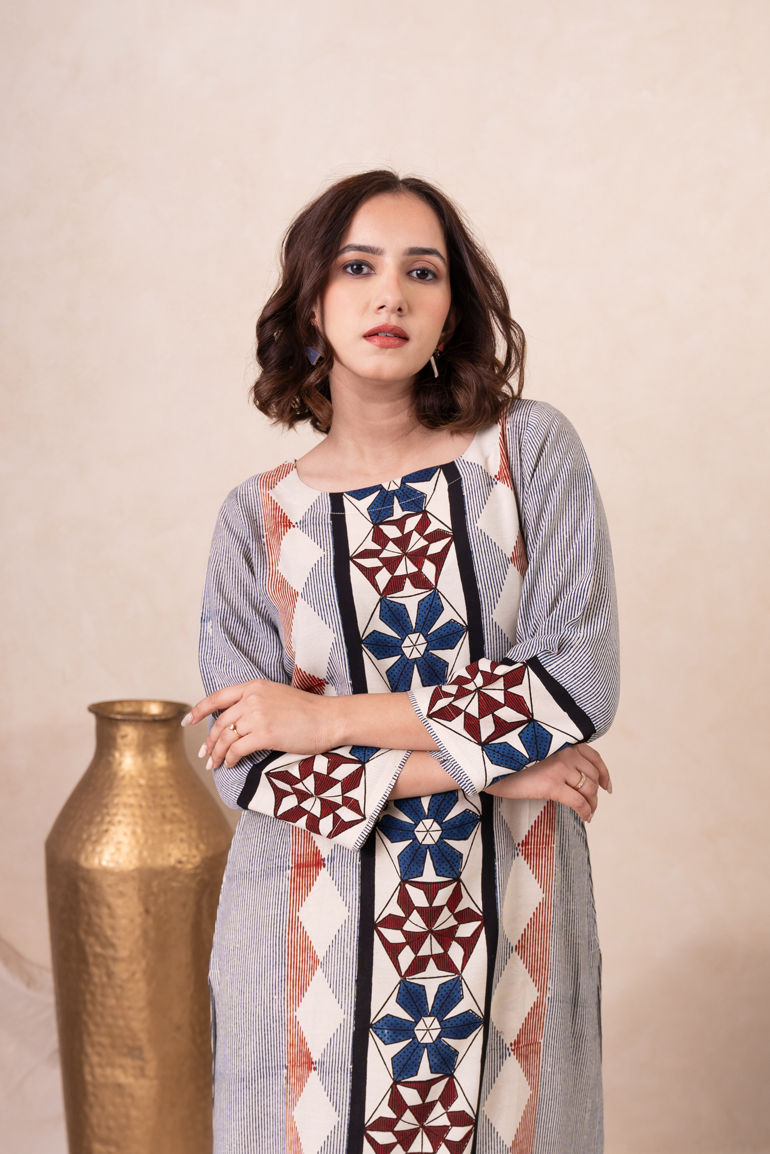 Aakruti Cream Ajarakh Modal Set of 2 | Ray-ethnic