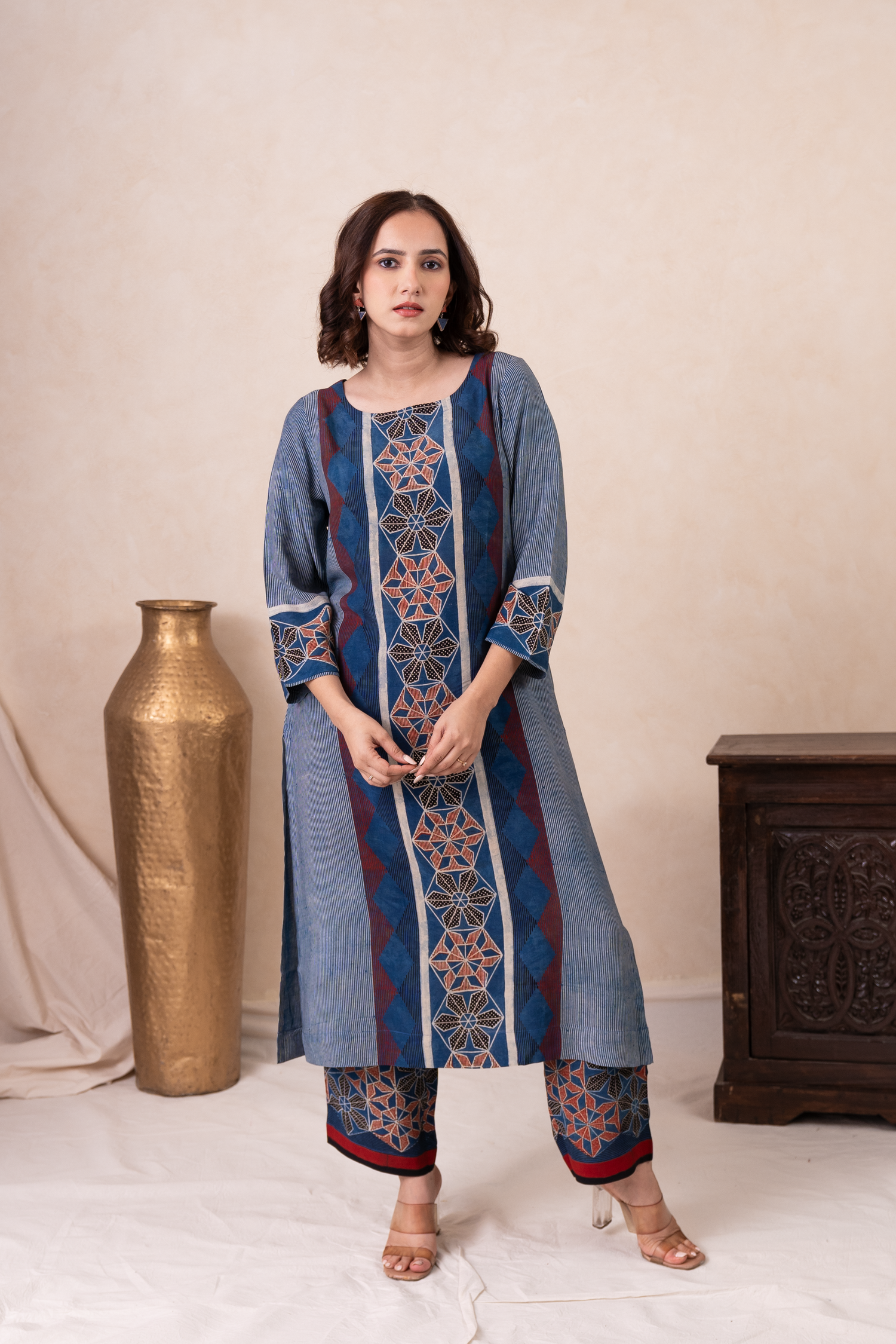 Aakruti Indigo Ajarakh Modal Set of 2 | Ray-ethnic