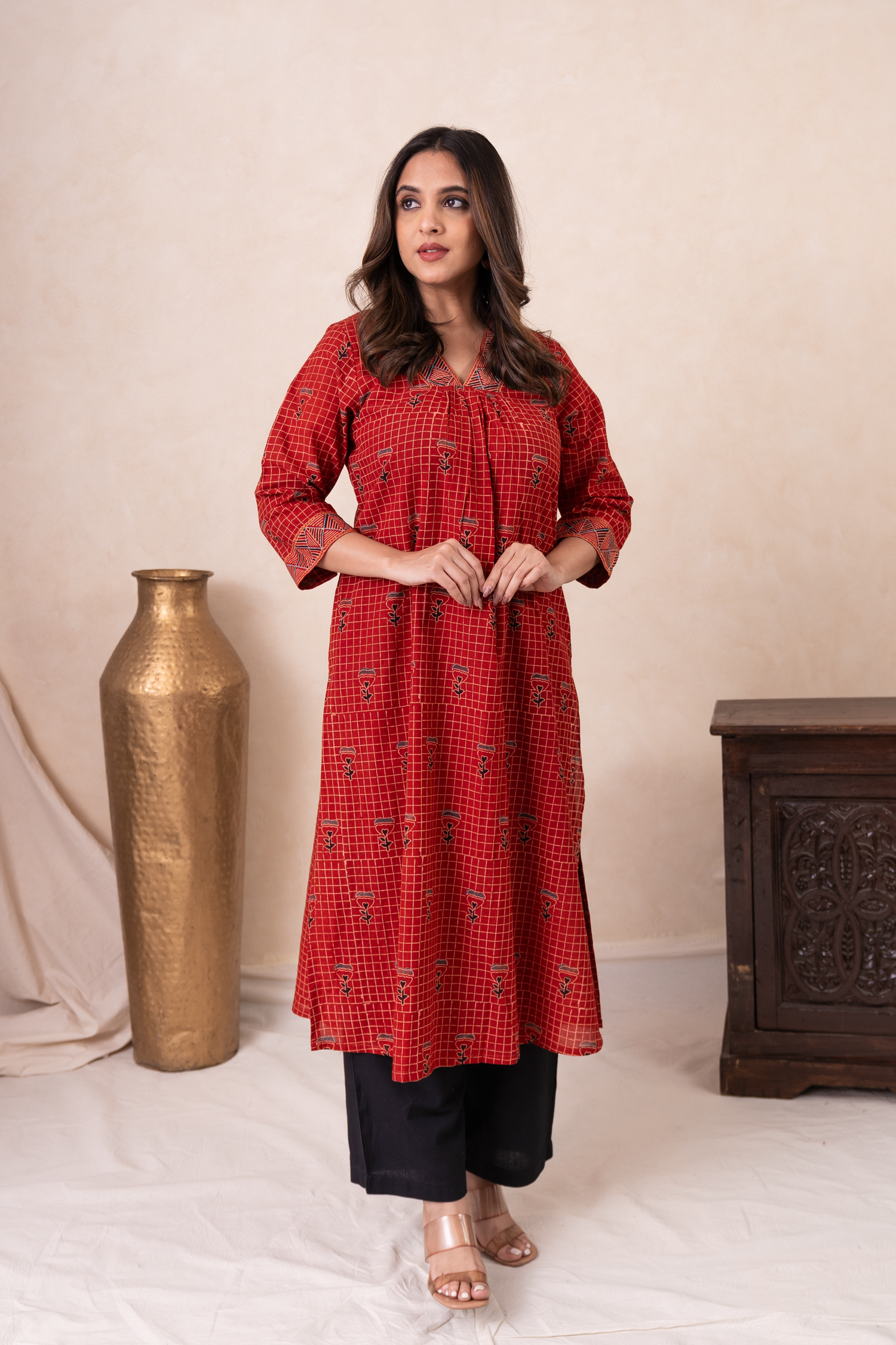 Aakruti Maroon Ajarakh Cotton Kurta | Ray-ethnic
