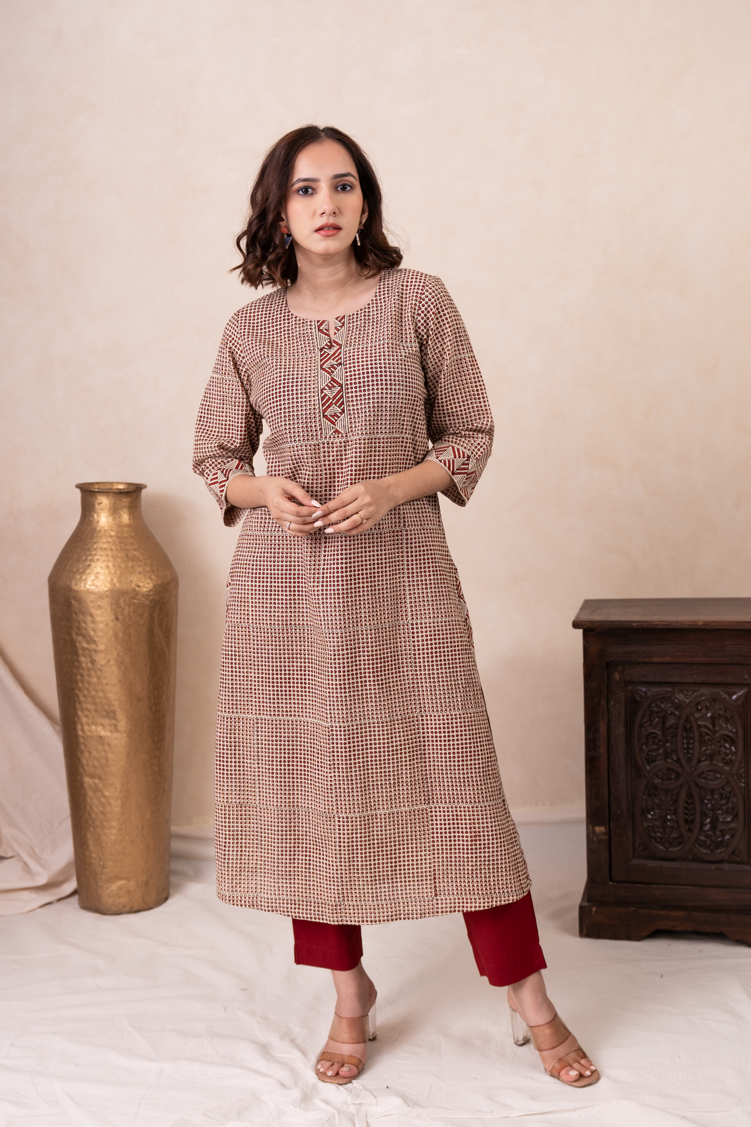 Aakruti Rust Ajarakh Cotton Kurta | Ray-ethnic