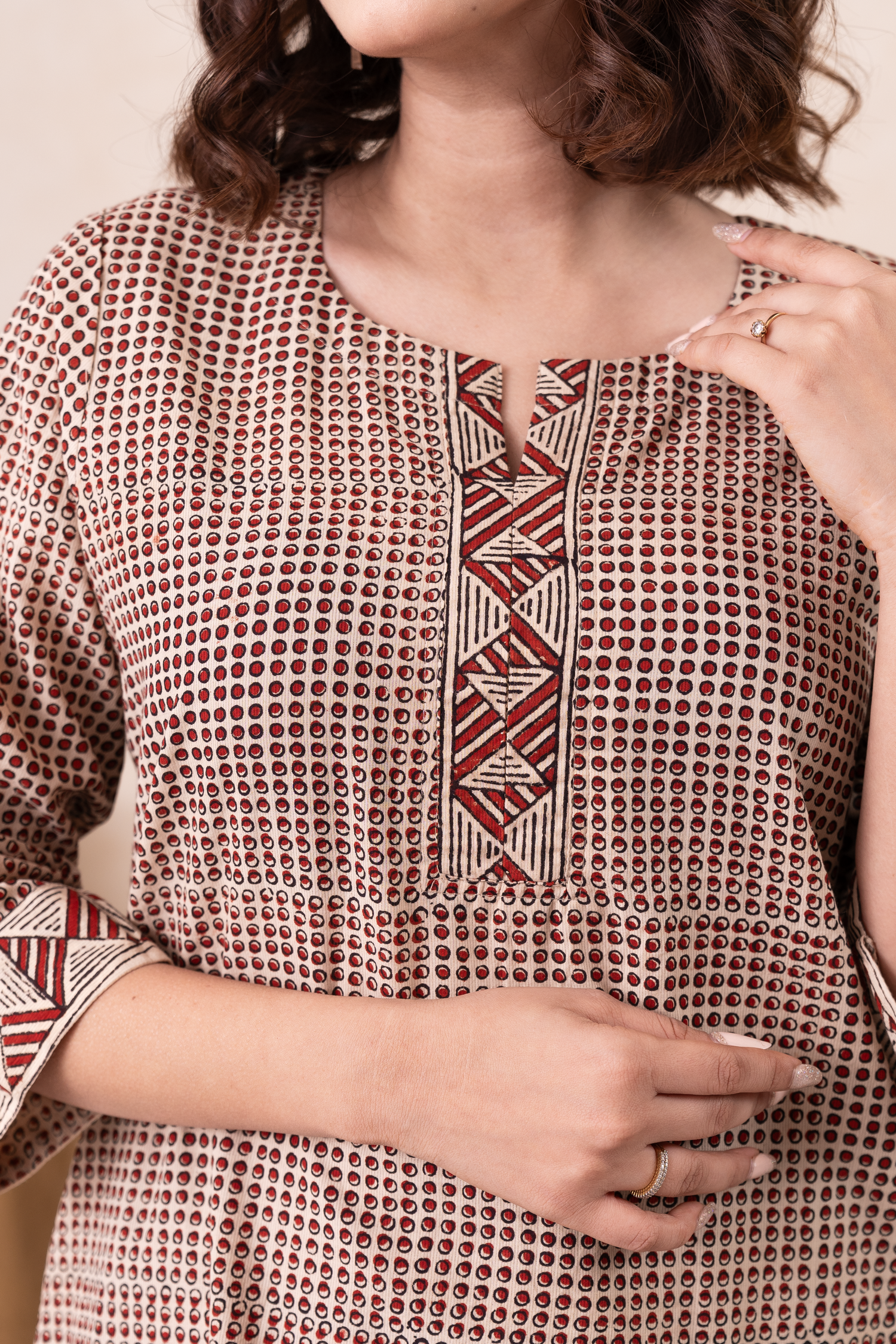 Aakruti Rust Ajarakh Cotton Kurta | Ray-ethnic