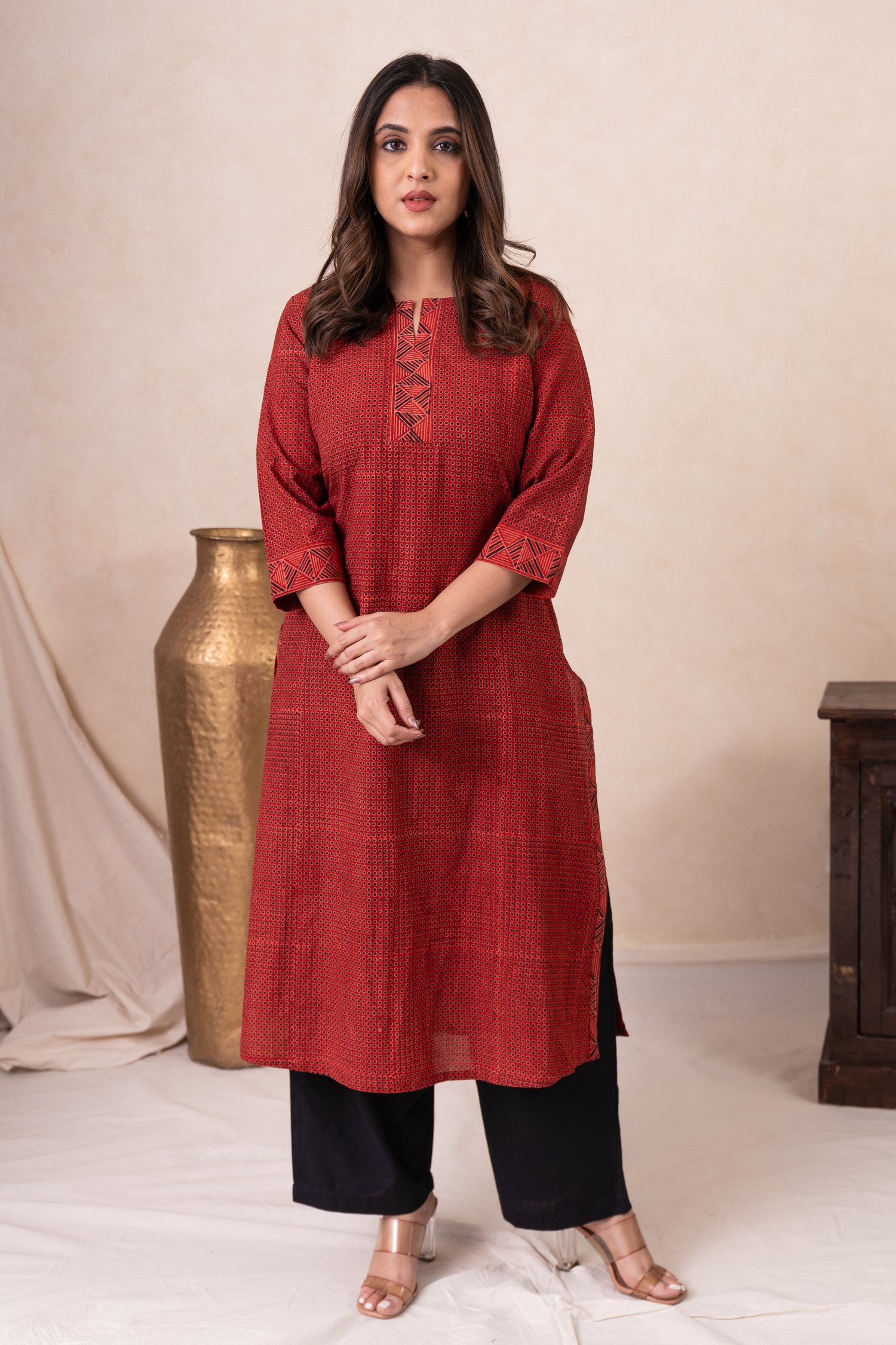 Aakruti Maroon Ajarakh Cotton Kurta | Ray-ethnic