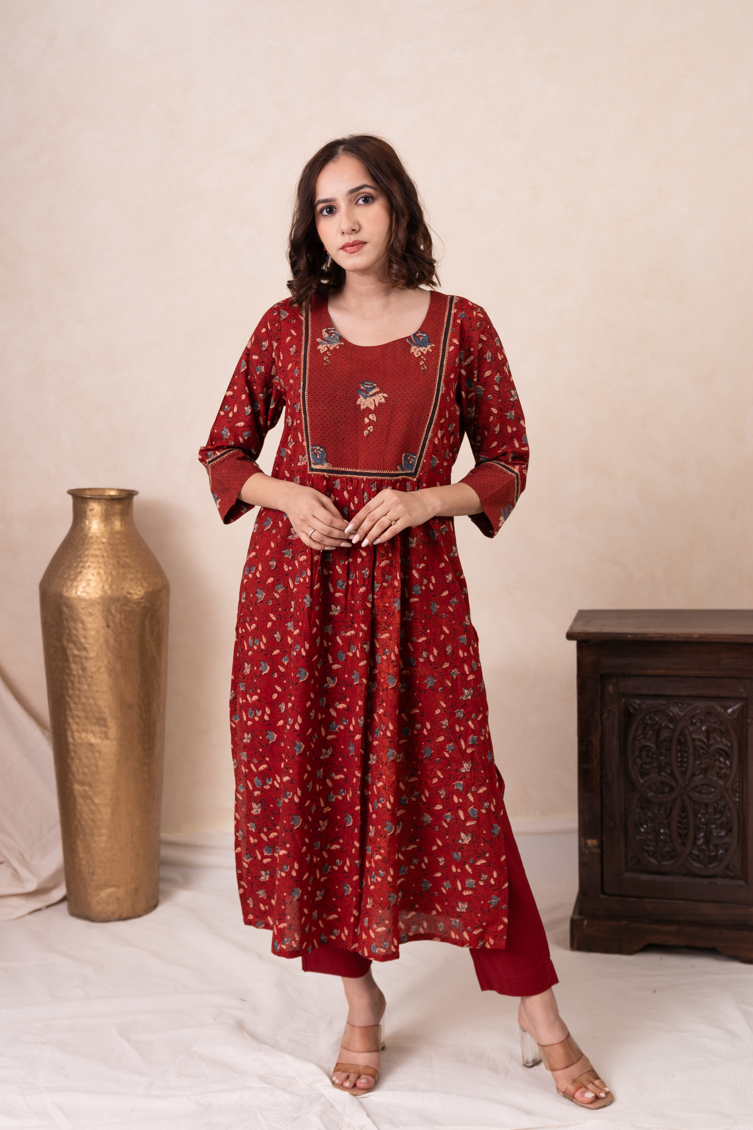 Aakruti Maroon Ajarakh Cotton Kurta | Ray-ethnic