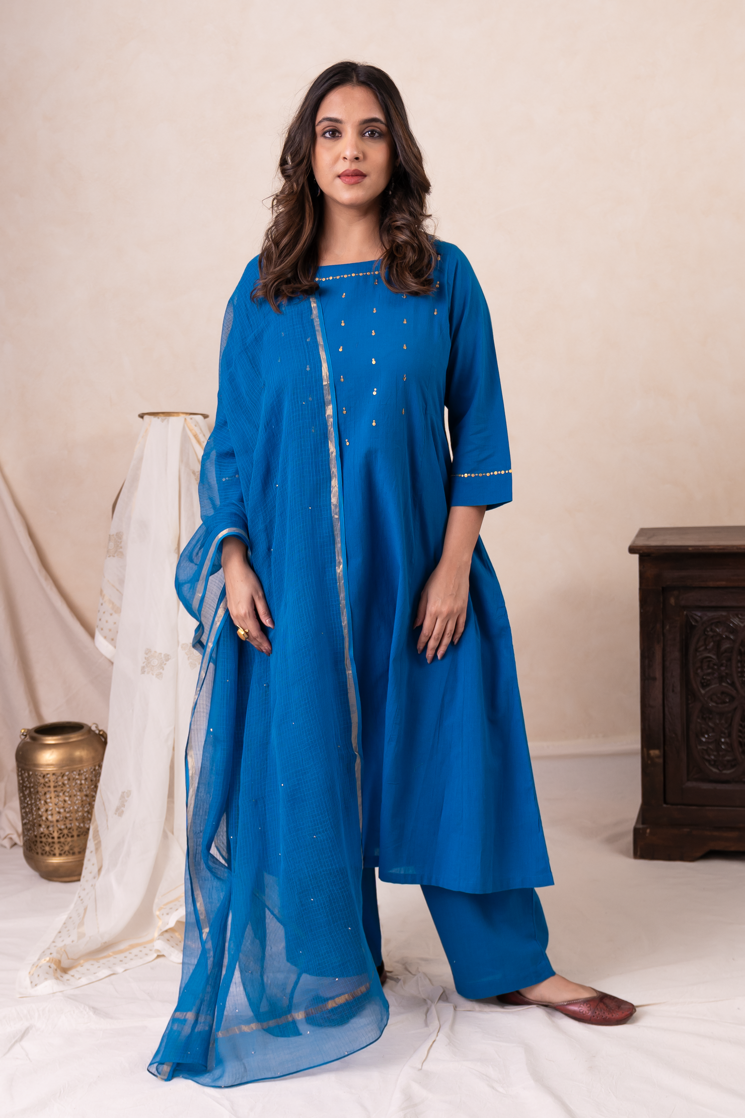 Aakruti Blue Sequins Cotton Set of 3 | Ray-ethnic