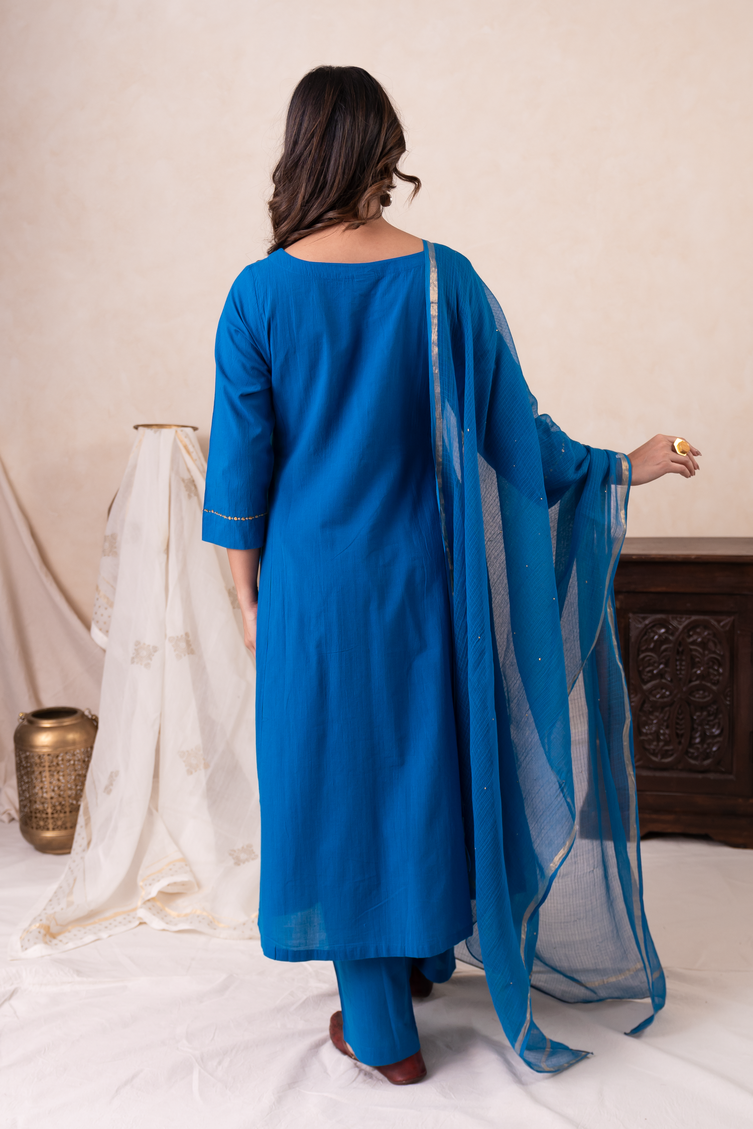 Aakruti Blue Sequins Cotton Set of 3 | Ray-ethnic
