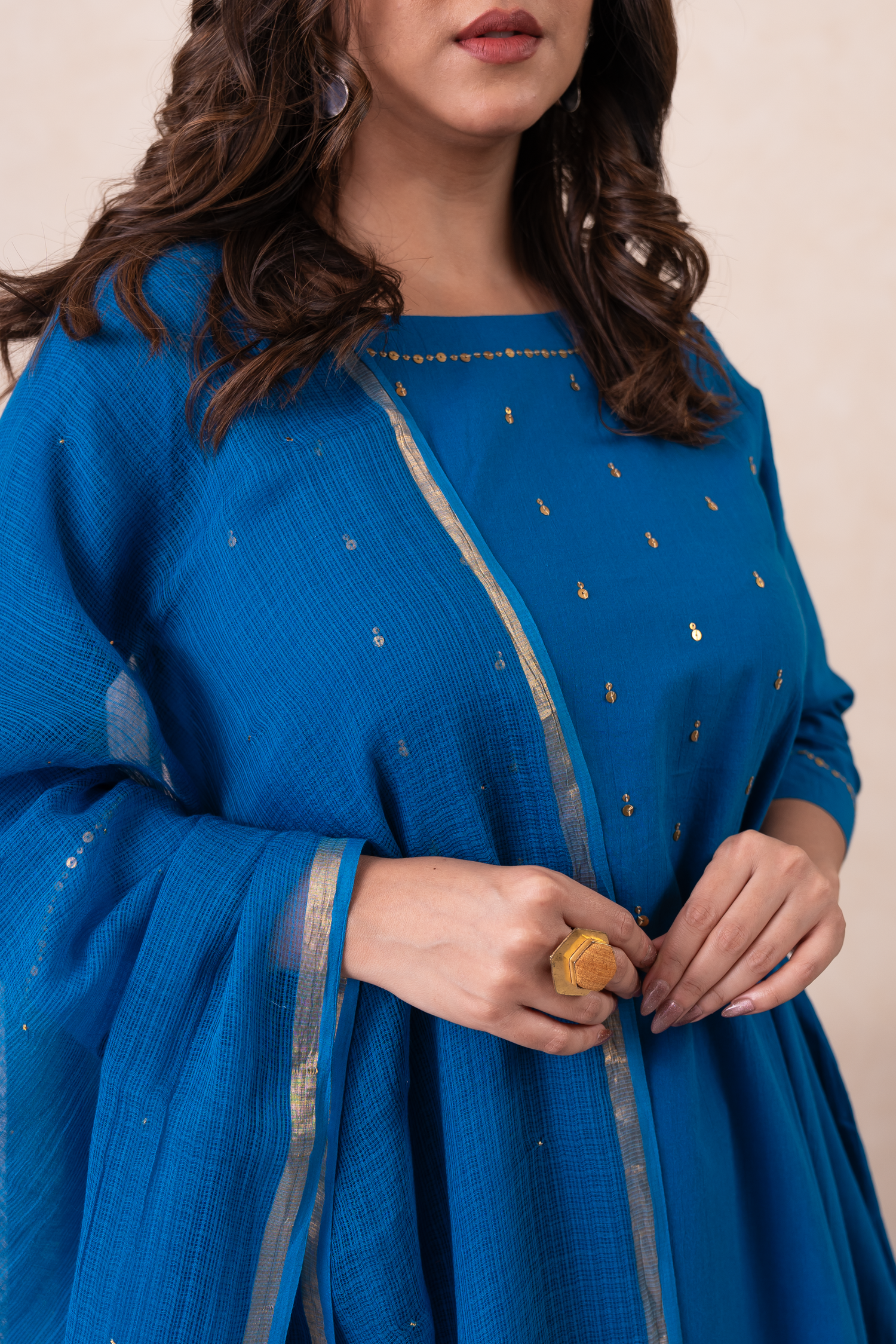 Aakruti Blue Sequins Cotton Set of 3 | Ray-ethnic
