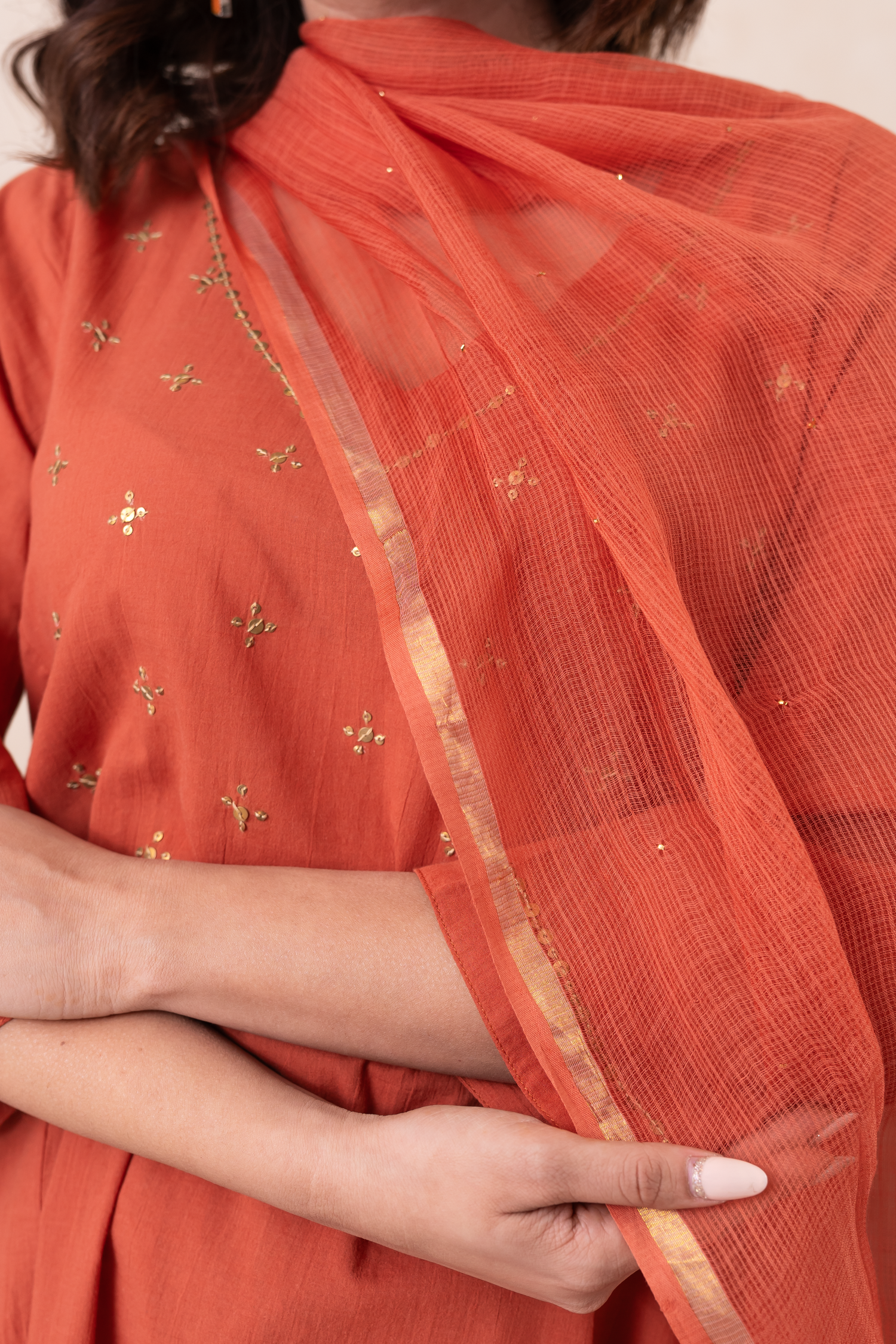 Aakruti Rust Sequins Cotton Set of 3 | Ray-ethnic