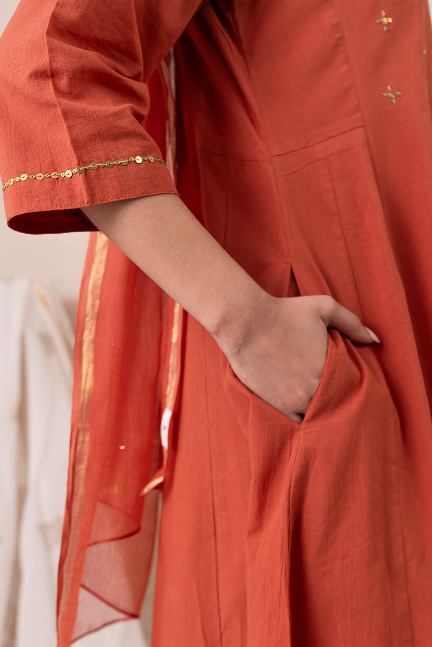 Aakruti Rust Sequins Cotton Set of 3 | Ray-ethnic
