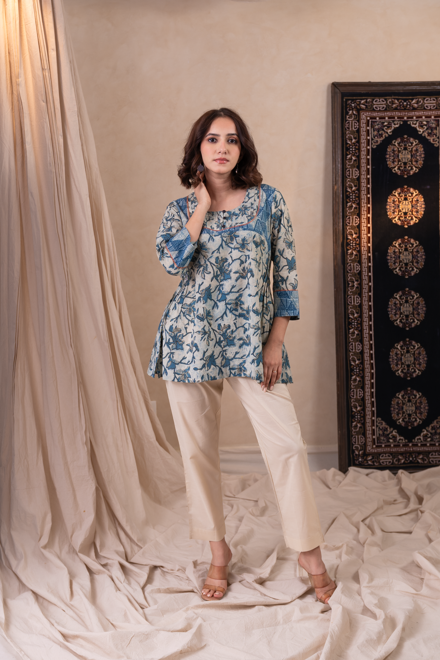 Aakruti Blue Dabu Cotton Top | Ray-ethnic
