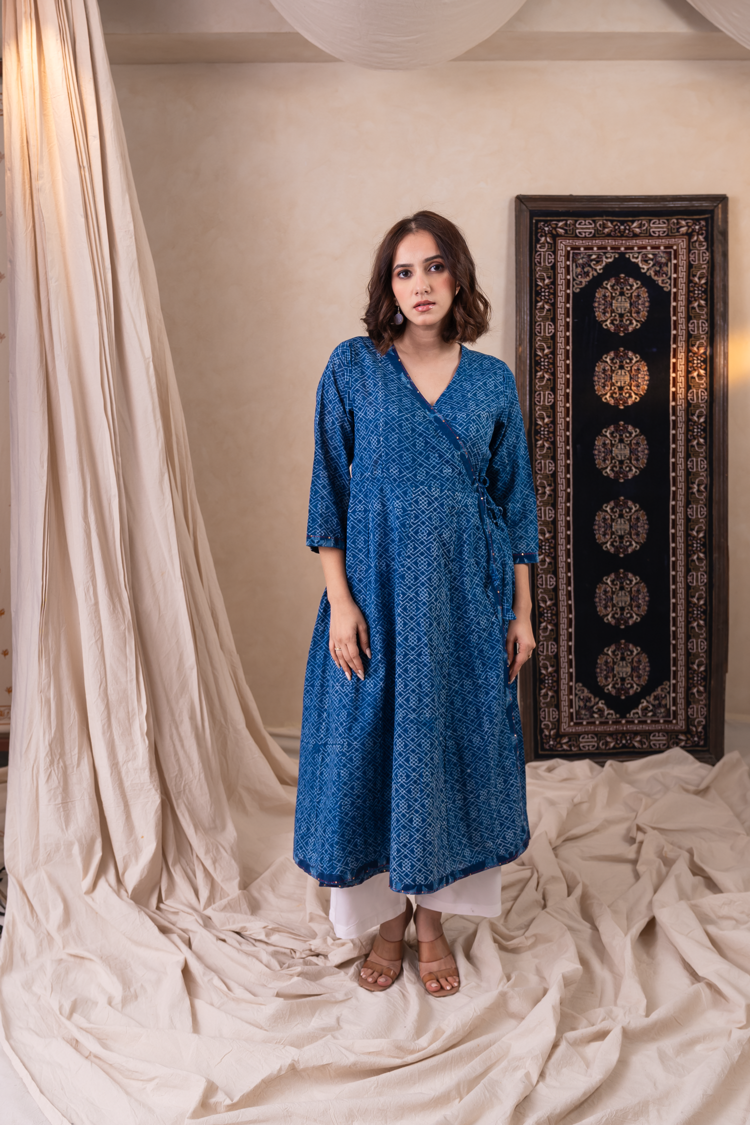 Aakruti Indigo Blue Dabu Cotton Kurta | Ray-ethnic