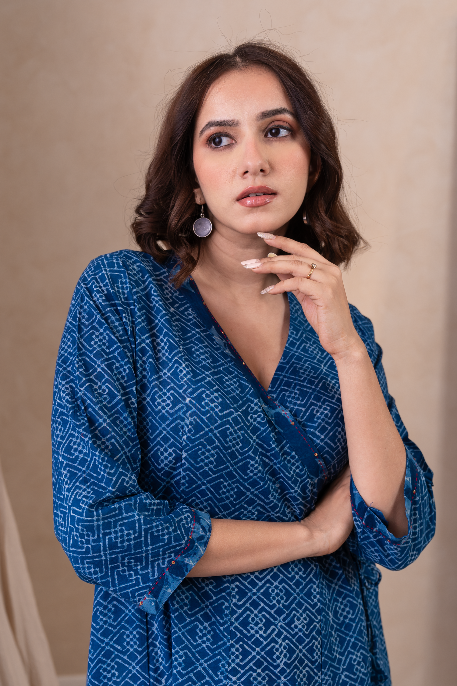 Aakruti Indigo Blue Dabu Cotton Kurta | Ray-ethnic