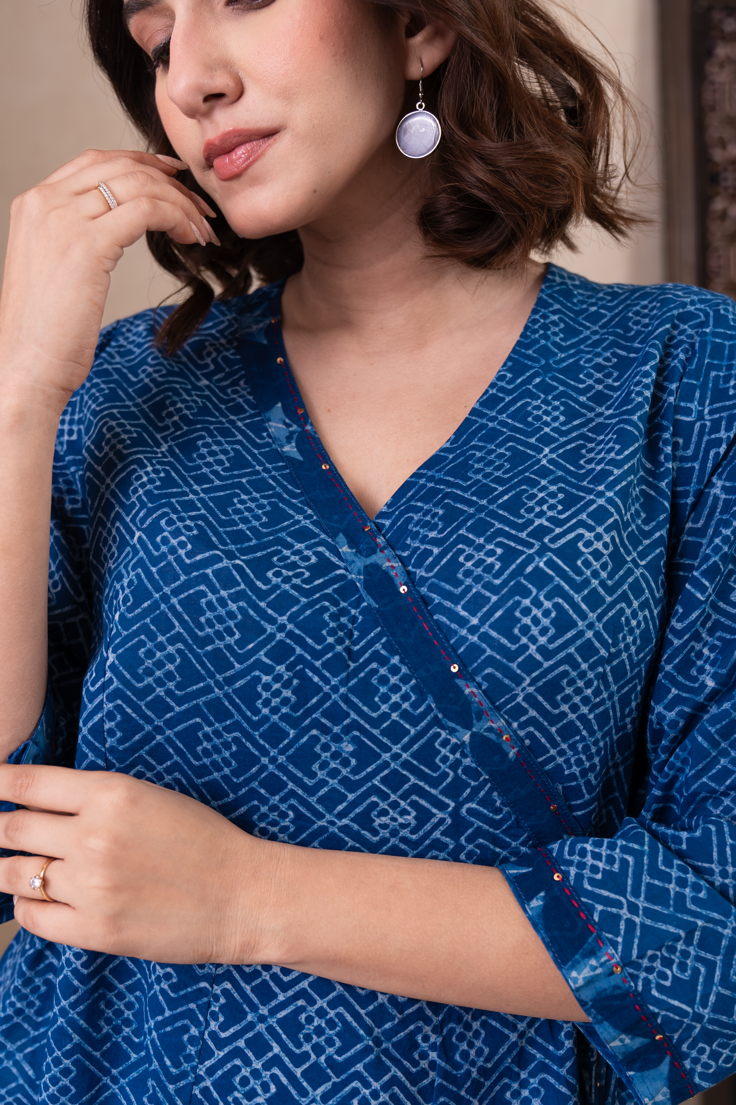 Aakruti Indigo Blue Dabu Cotton Kurta | Ray-ethnic