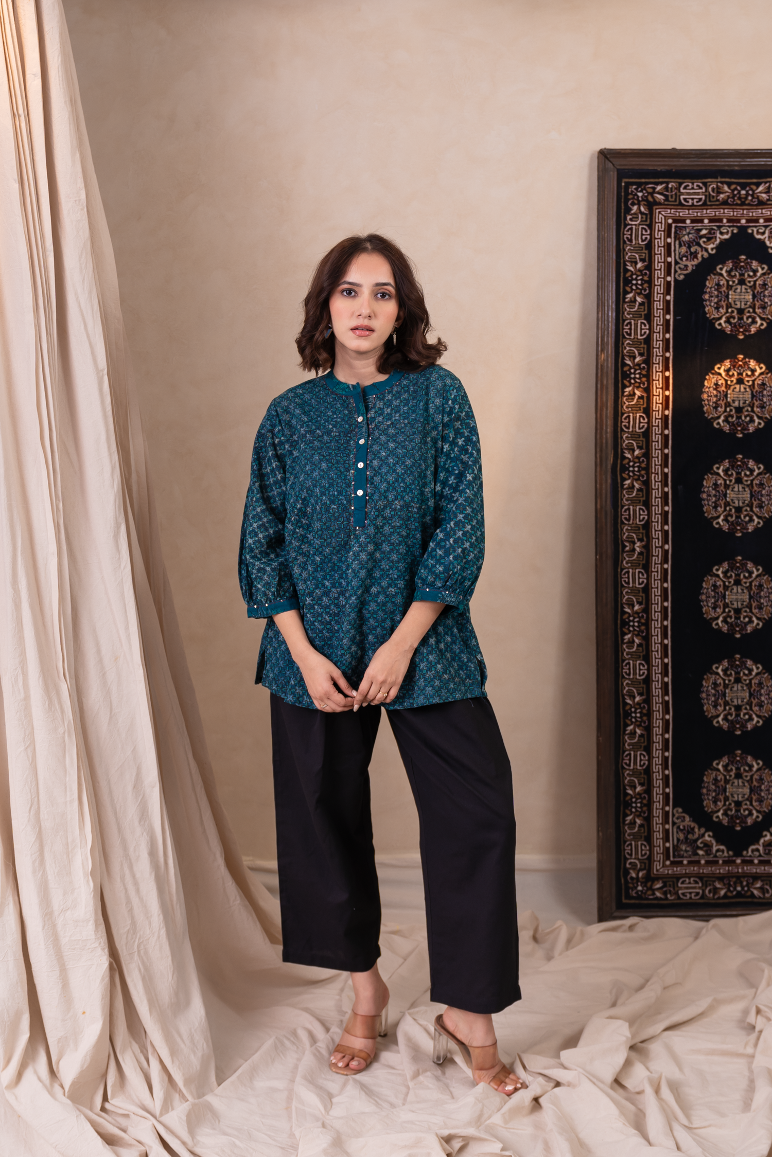 Aakruti Rama Green Dabu Cotton Top | Ray-ethnic