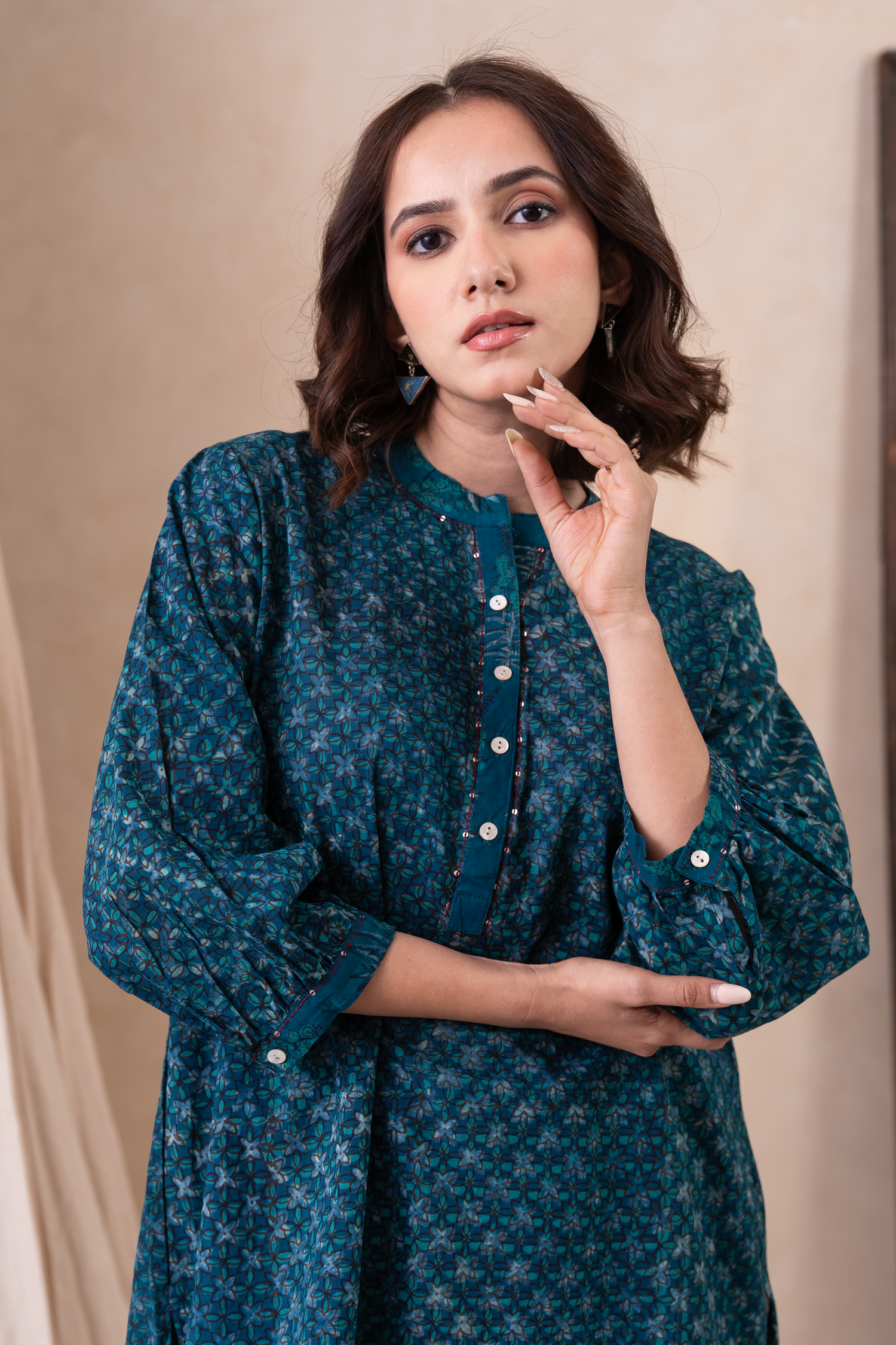 Aakruti Rama Green Dabu Cotton Top | Ray-ethnic