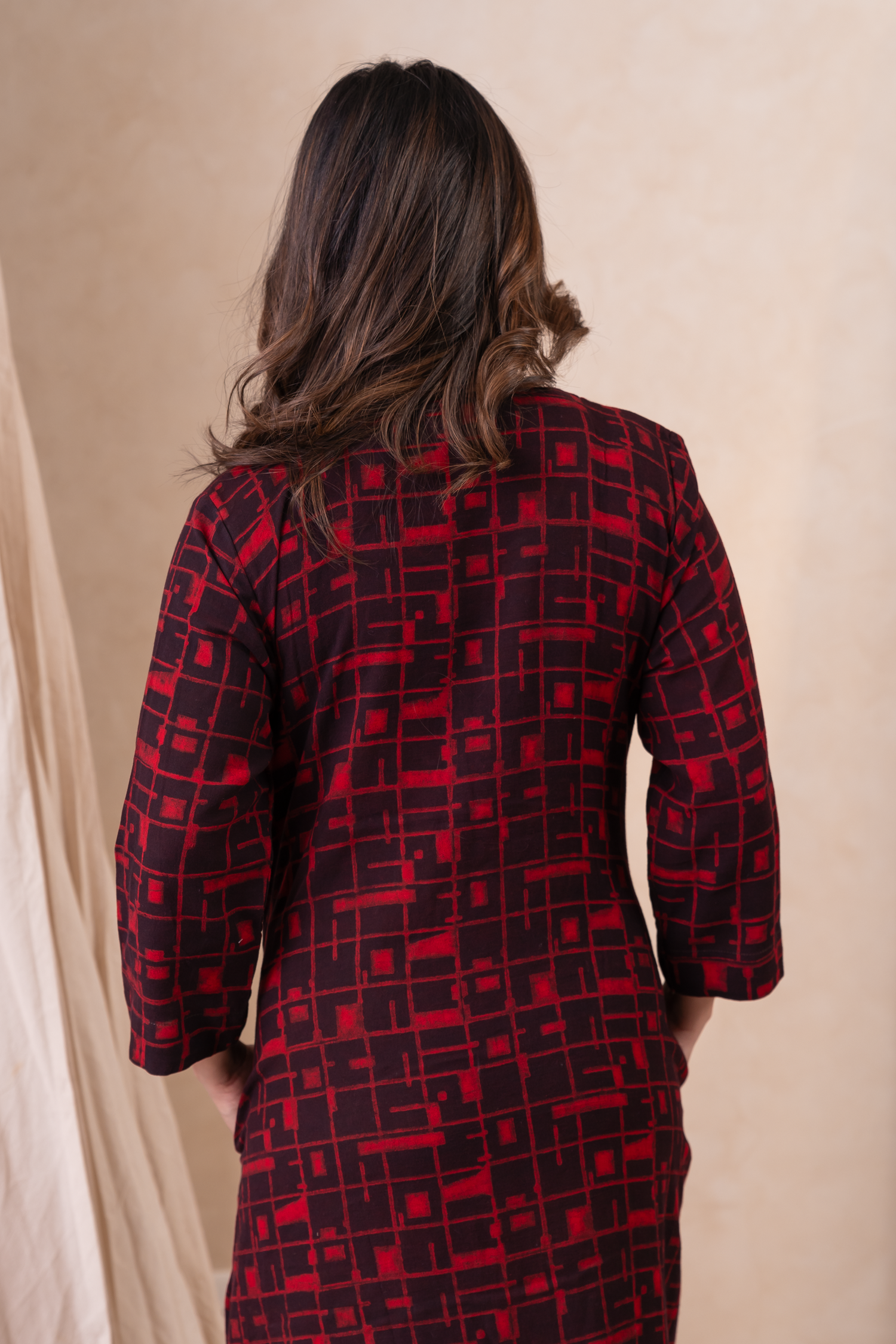Aakruti Red Dabu Cotton Dress | Ray-ethnic