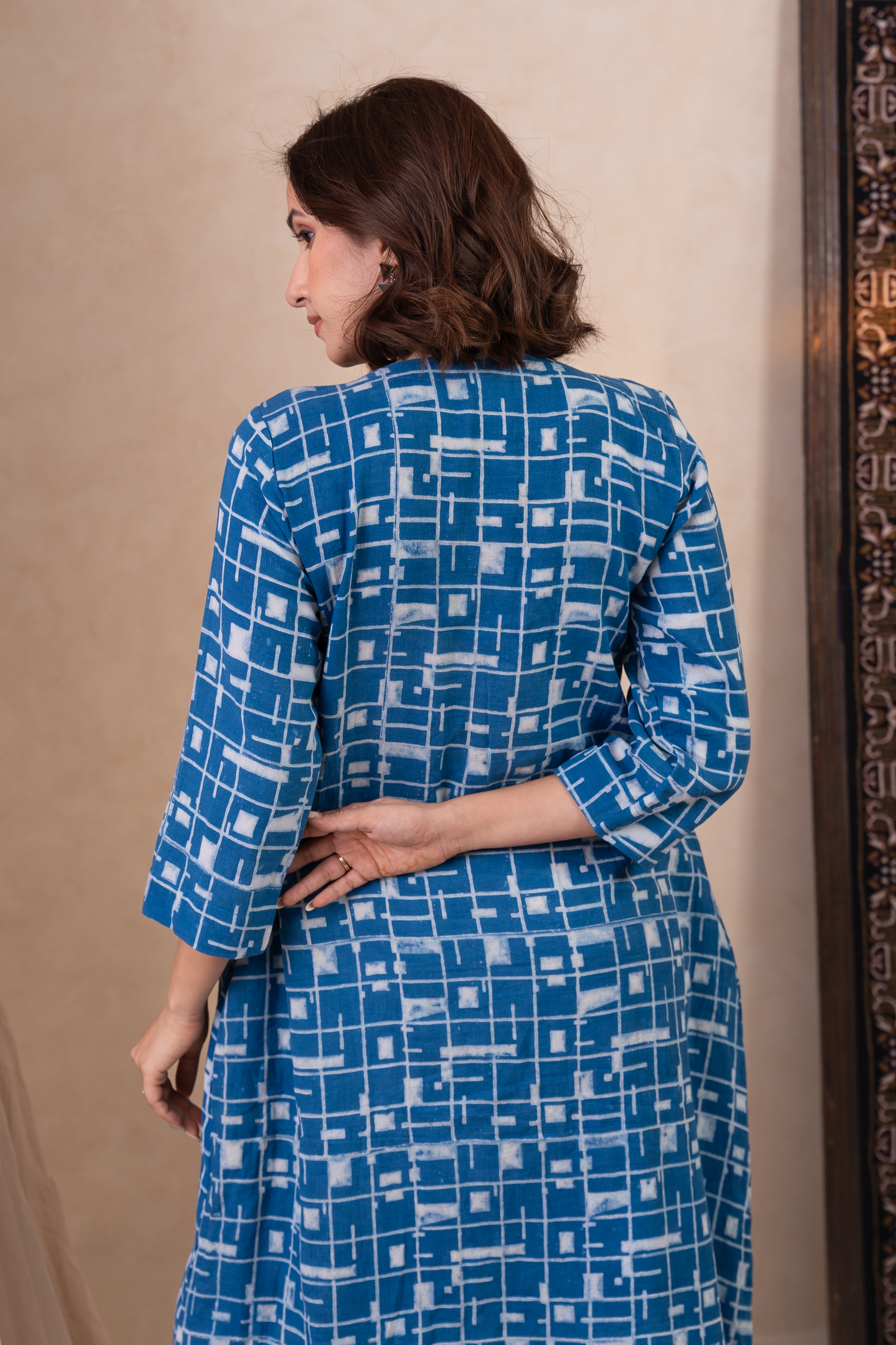 Aakruti Indigo Blue Dabu Cotton Dress | Ray-ethnic
