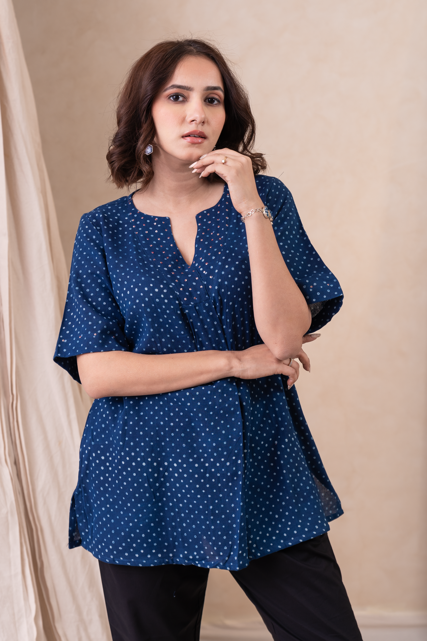 Aakruti Blue Dabu Cotton Top | Ray-ethnic