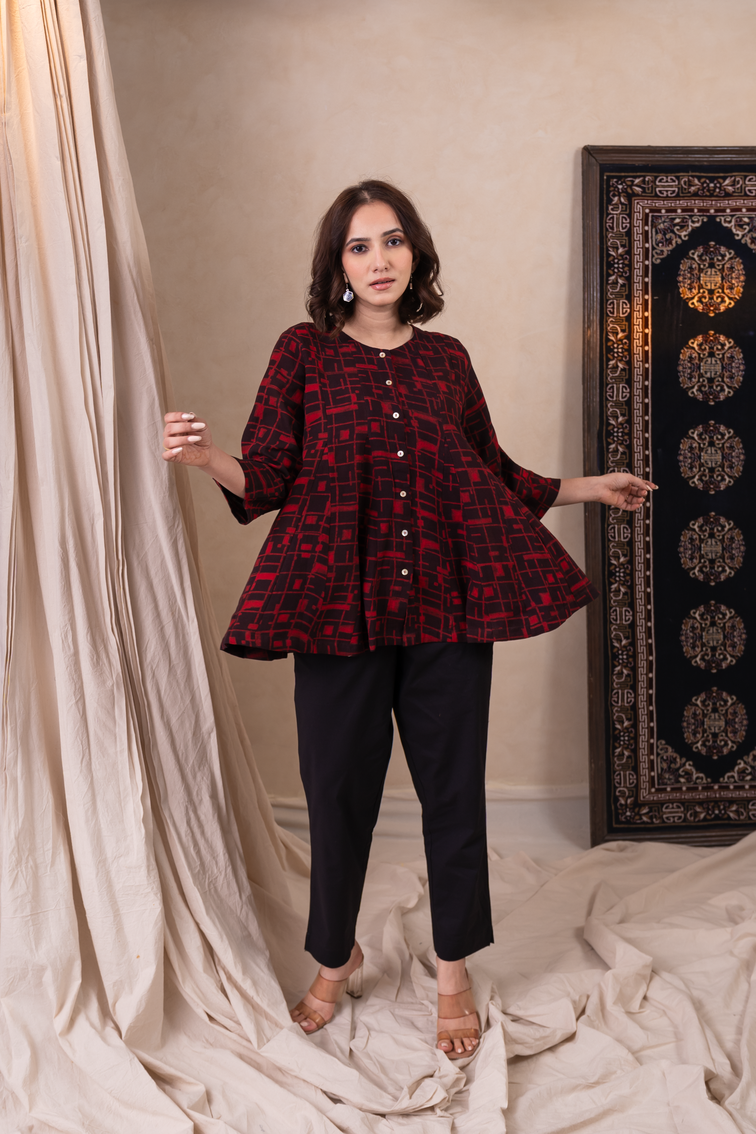 Aakruti Red Dabu Cotton Top | Ray-ethnic