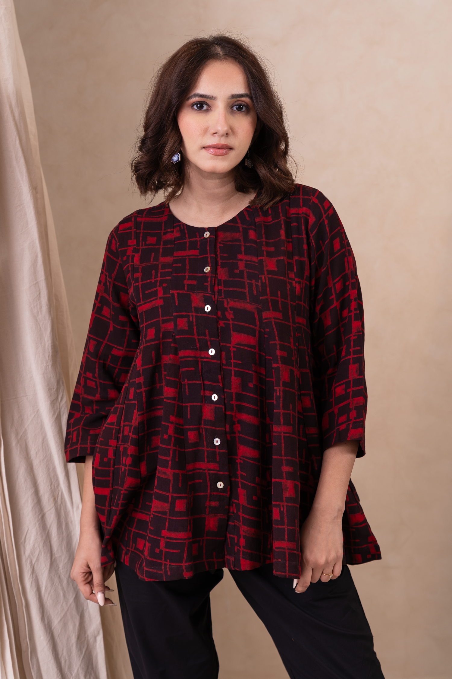 Aakruti Red Dabu Cotton Top | Ray-ethnic