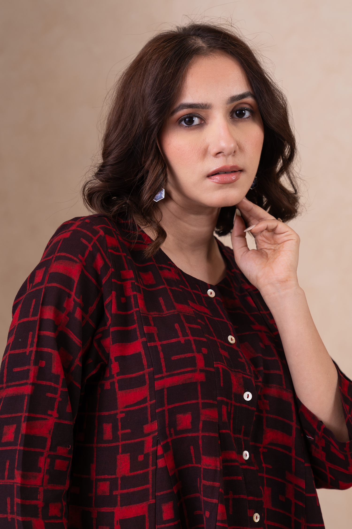 Aakruti Red Dabu Cotton Top | Ray-ethnic