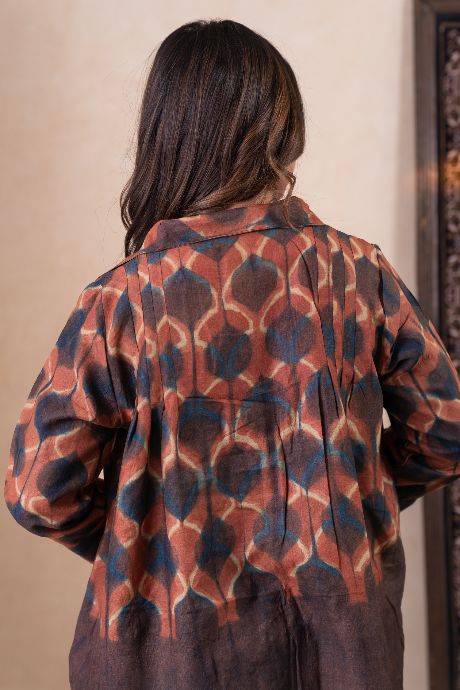 Aakruti Rust Clamp Munga Silk Top | Ray-ethnic