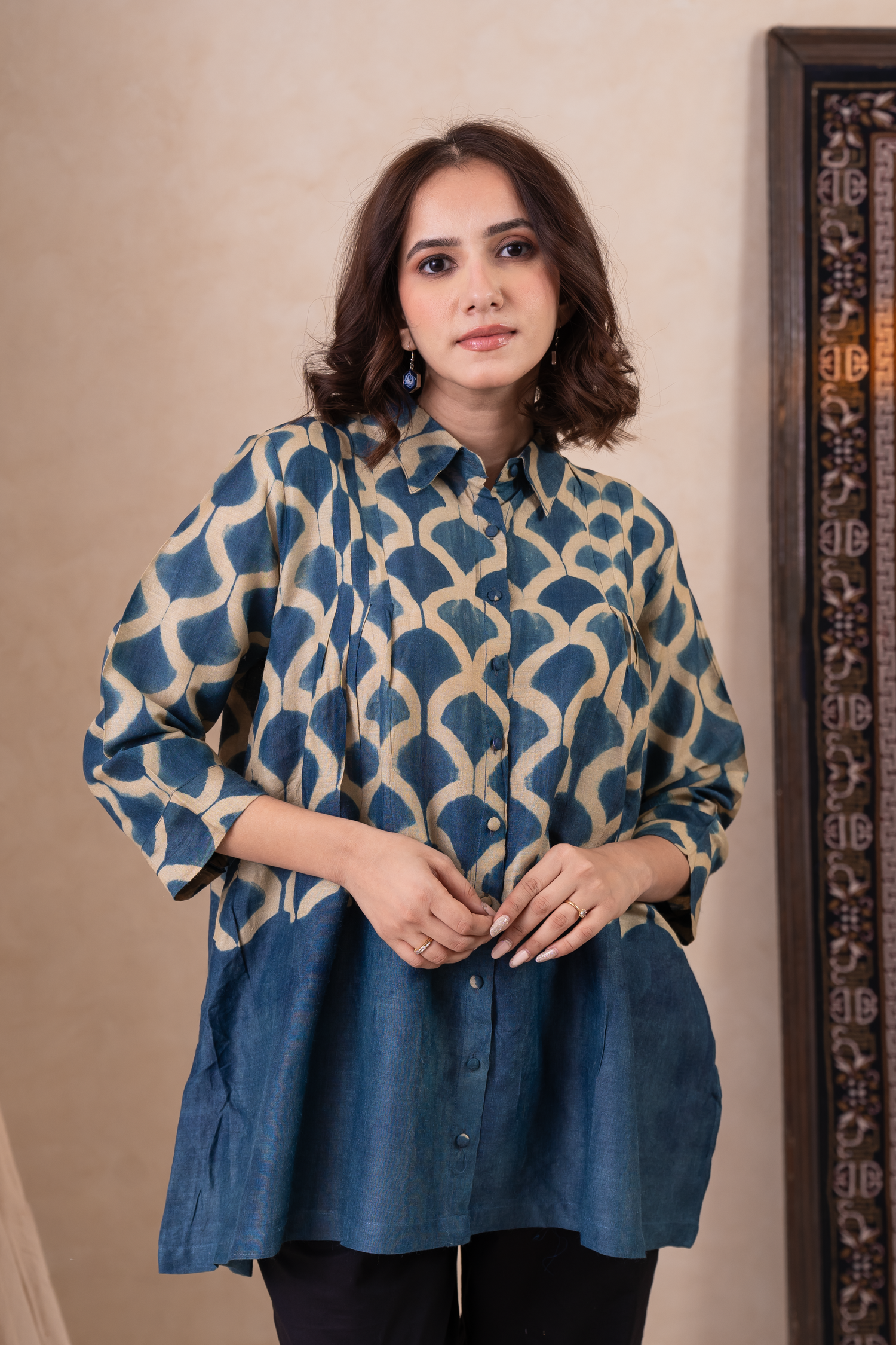 Aakruti Blue Clamp Munga Silk Top | Ray-ethnic