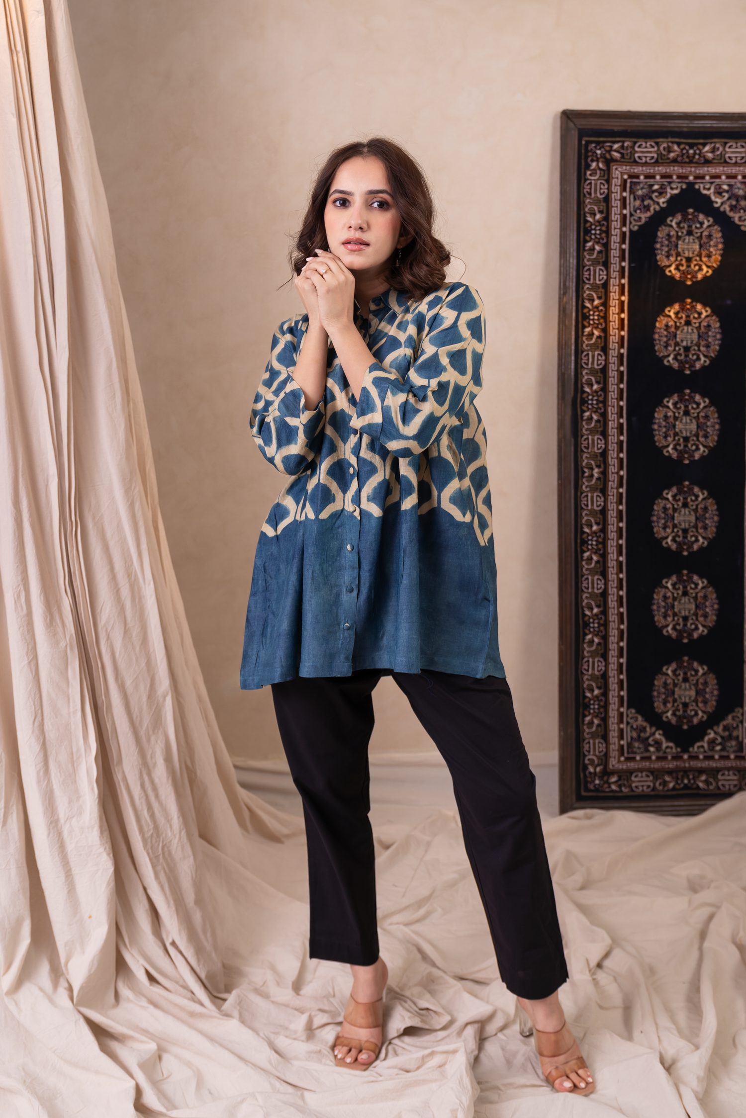 Aakruti Blue Clamp Munga Silk Top | Ray-ethnic