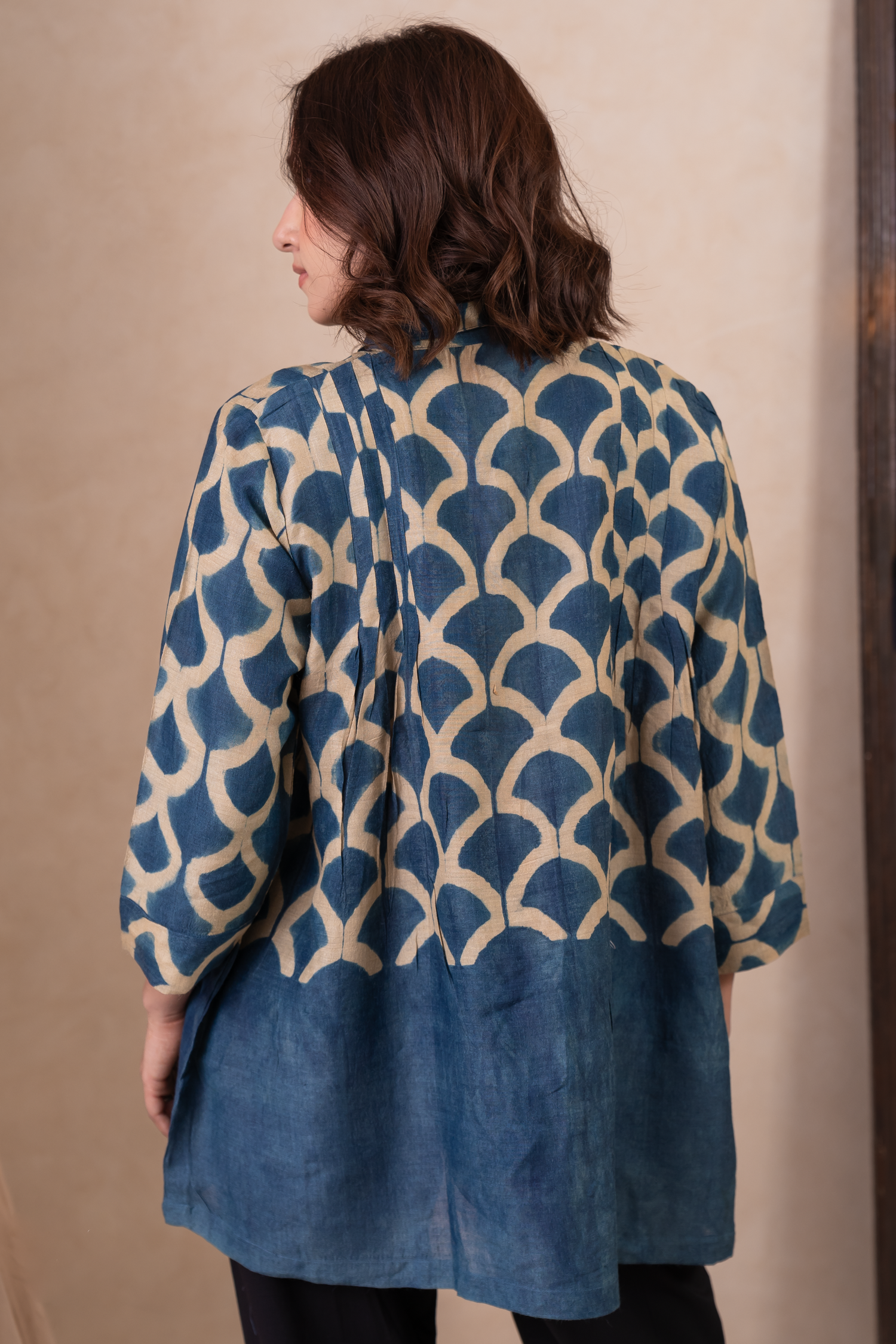 Aakruti Blue Clamp Munga Silk Top | Ray-ethnic