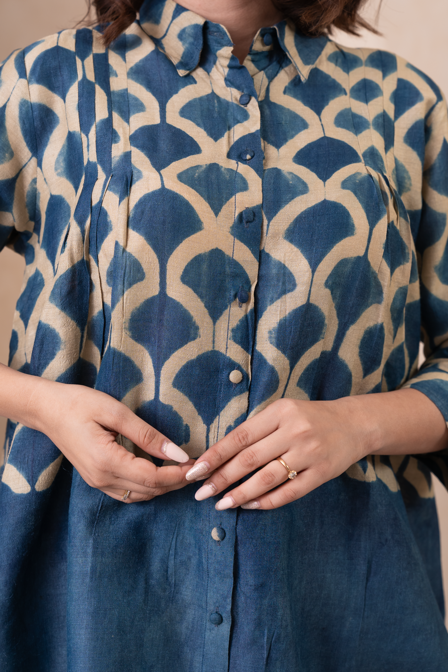 Aakruti Blue Clamp Munga Silk Top | Ray-ethnic