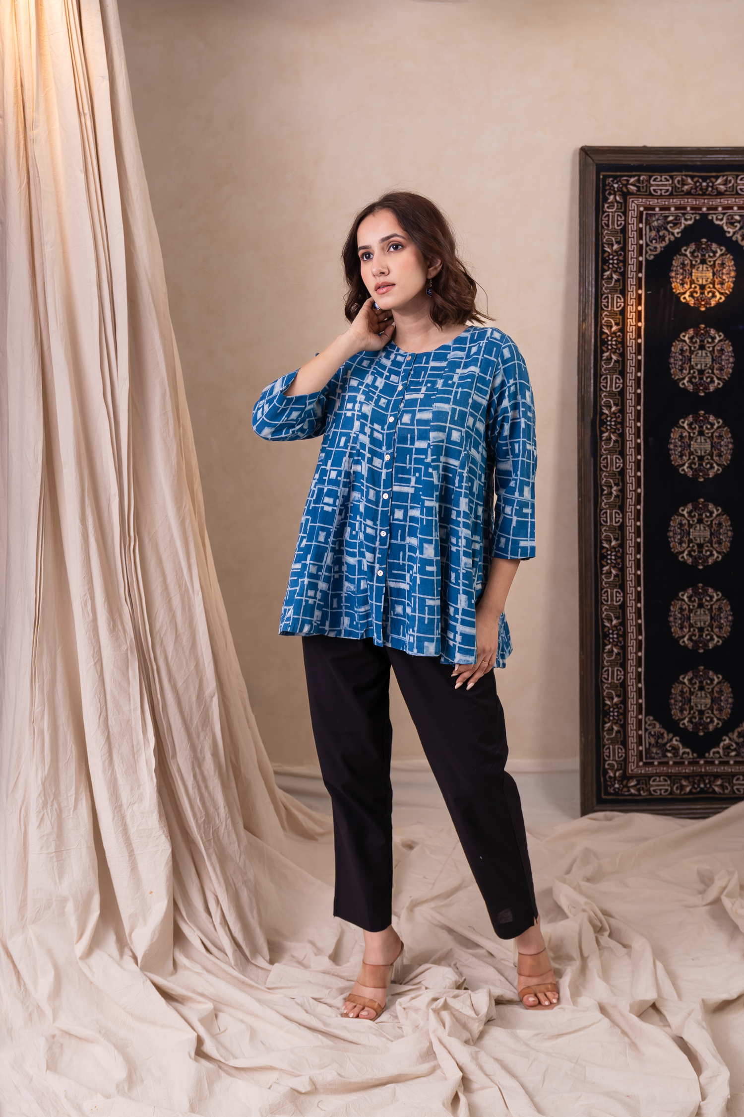 Aakruti Indigo Blue Dabu Cotton Top | Ray-ethnic