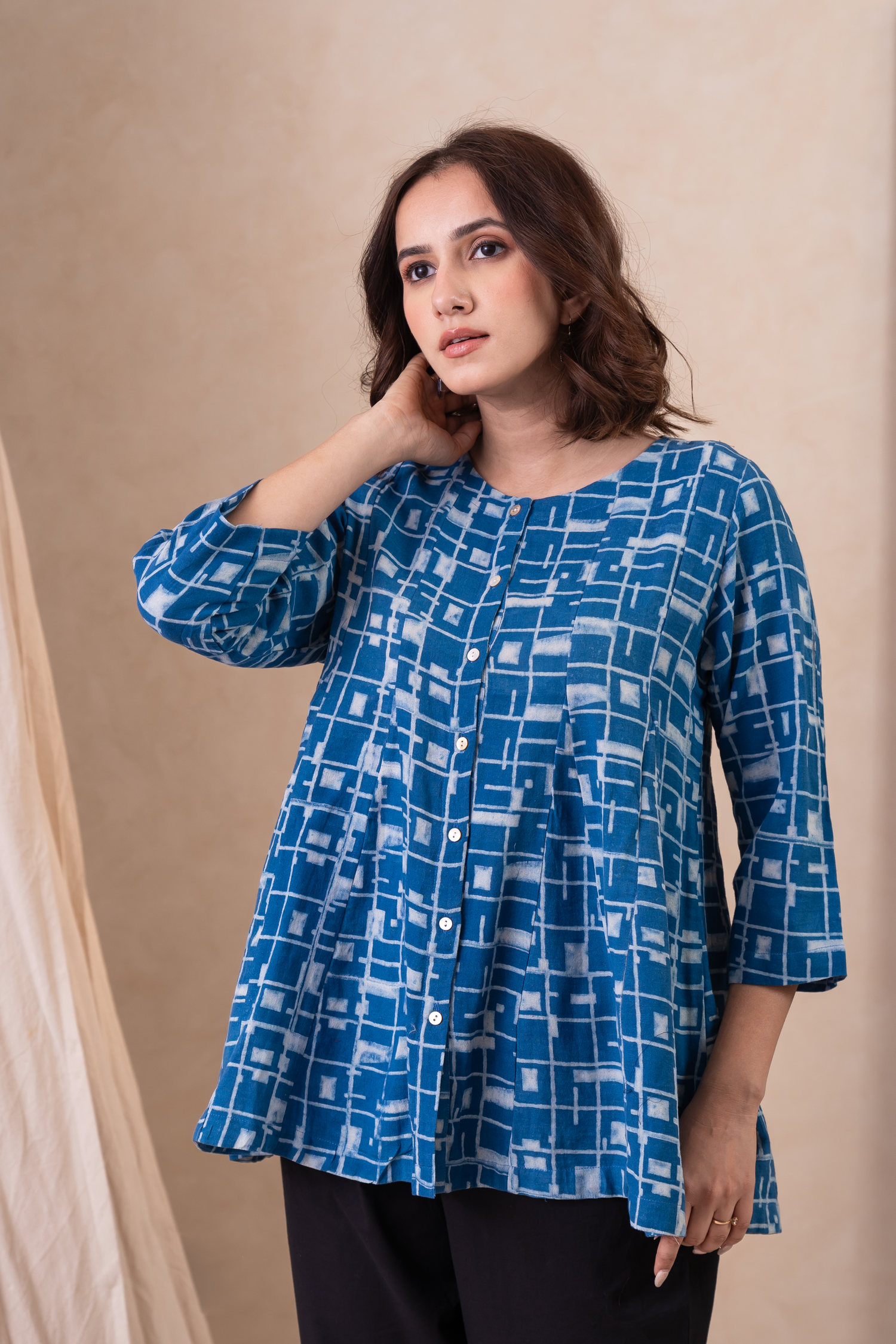 Aakruti Indigo Blue Dabu Cotton Top | Ray-ethnic