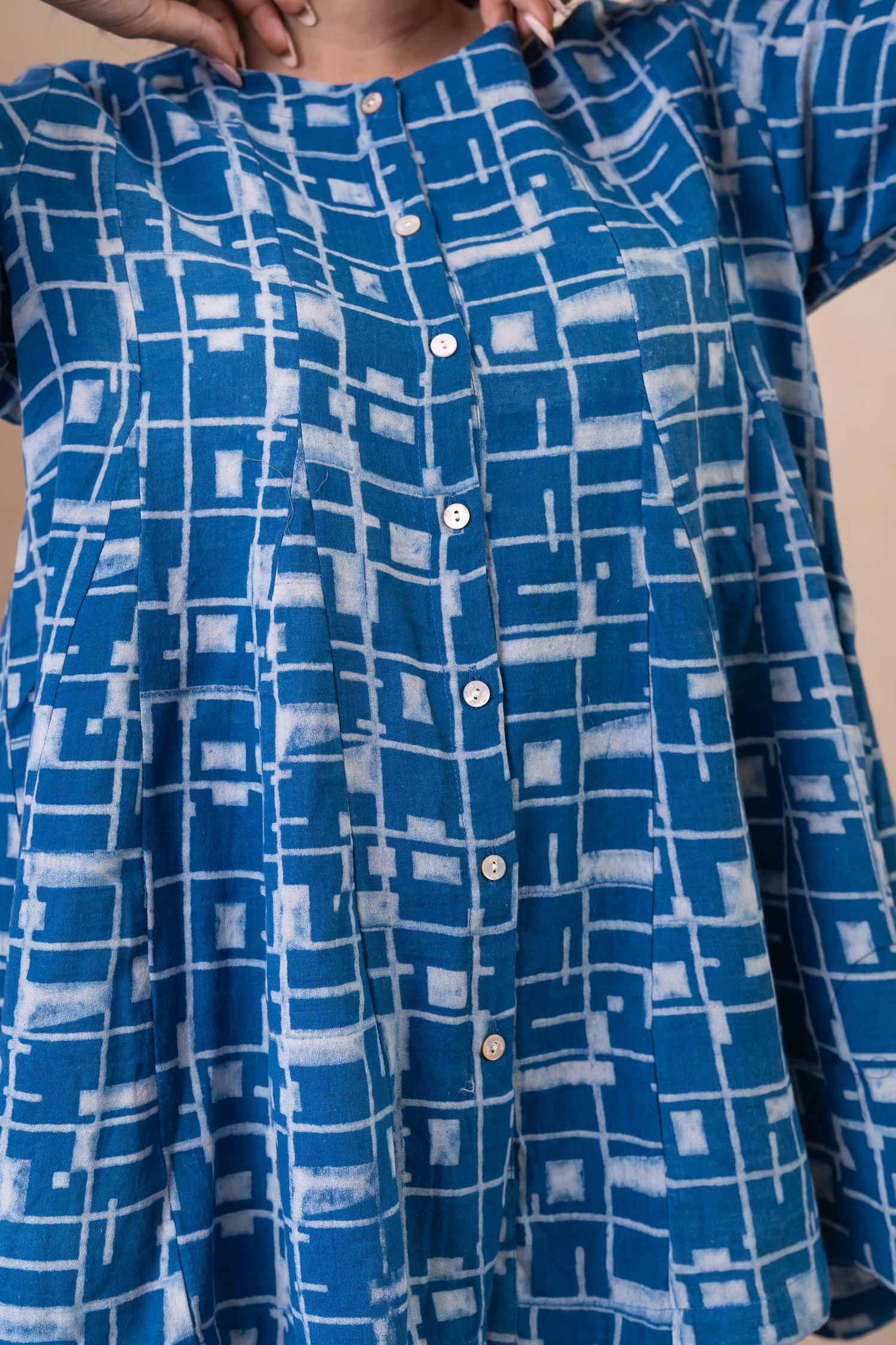 Aakruti Indigo Blue Dabu Cotton Top | Ray-ethnic