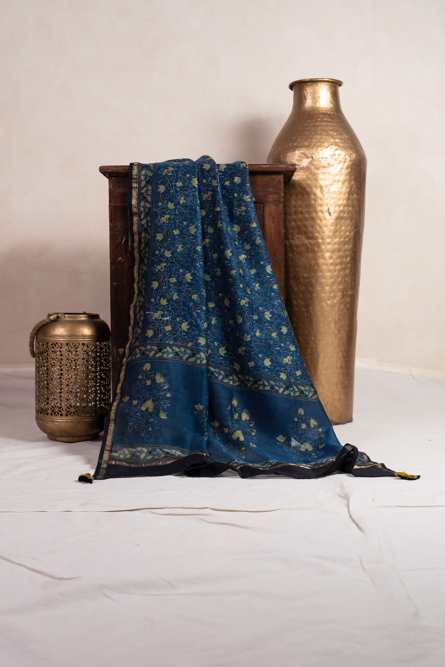 Aakruti Blue Ajarakh Chanderi Dupatta | Ray-ethnic