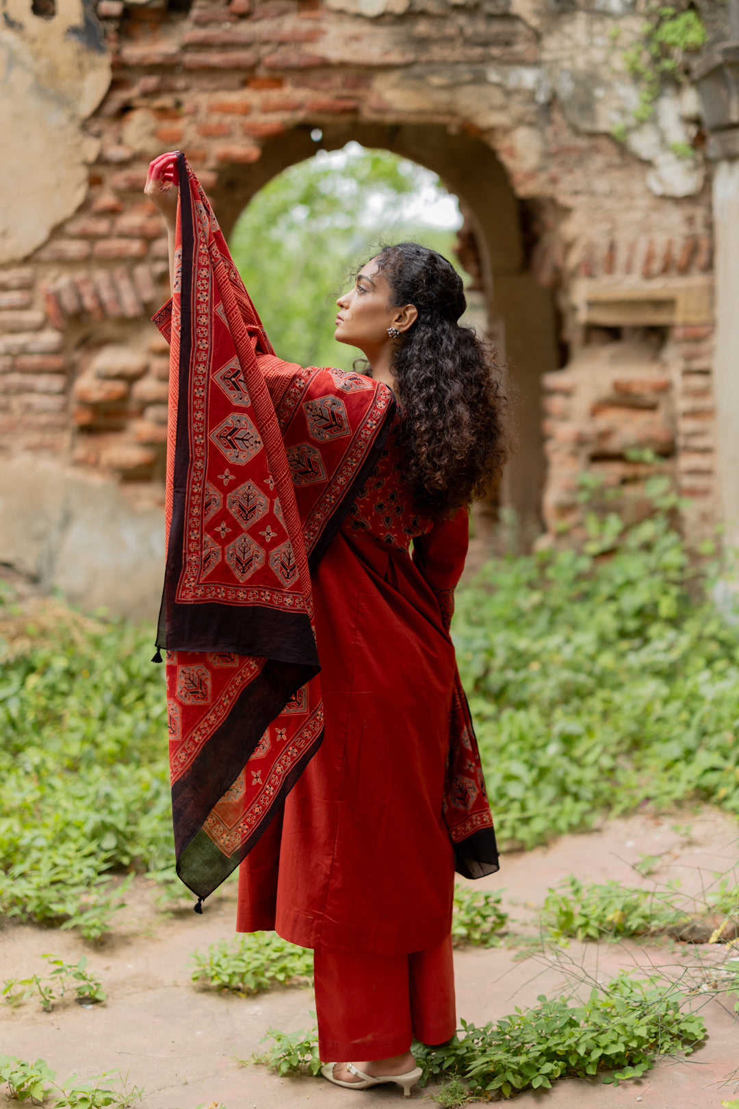 Maroon Ajrakh Hand Block Printed Mul Cotton Dupatta - Mehrab