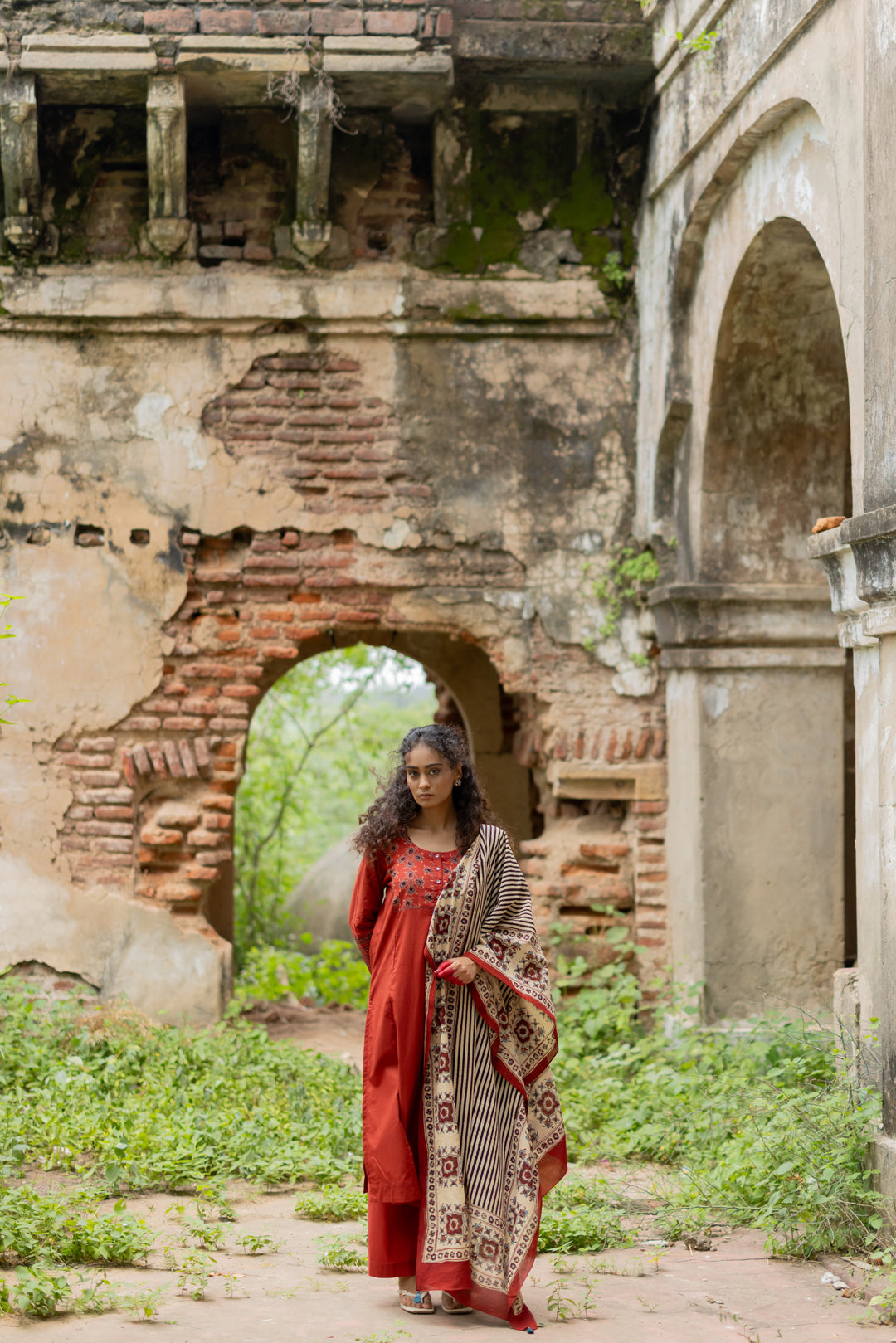 Maroon Ajrakh Block Print Mul Cotton Kurta - Mehrab