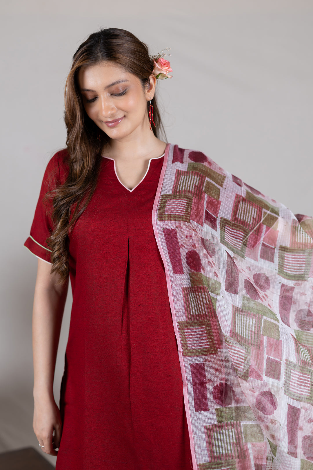 Handblock Print Kota Dupatta in Mixed Tones by Ray Ethnic