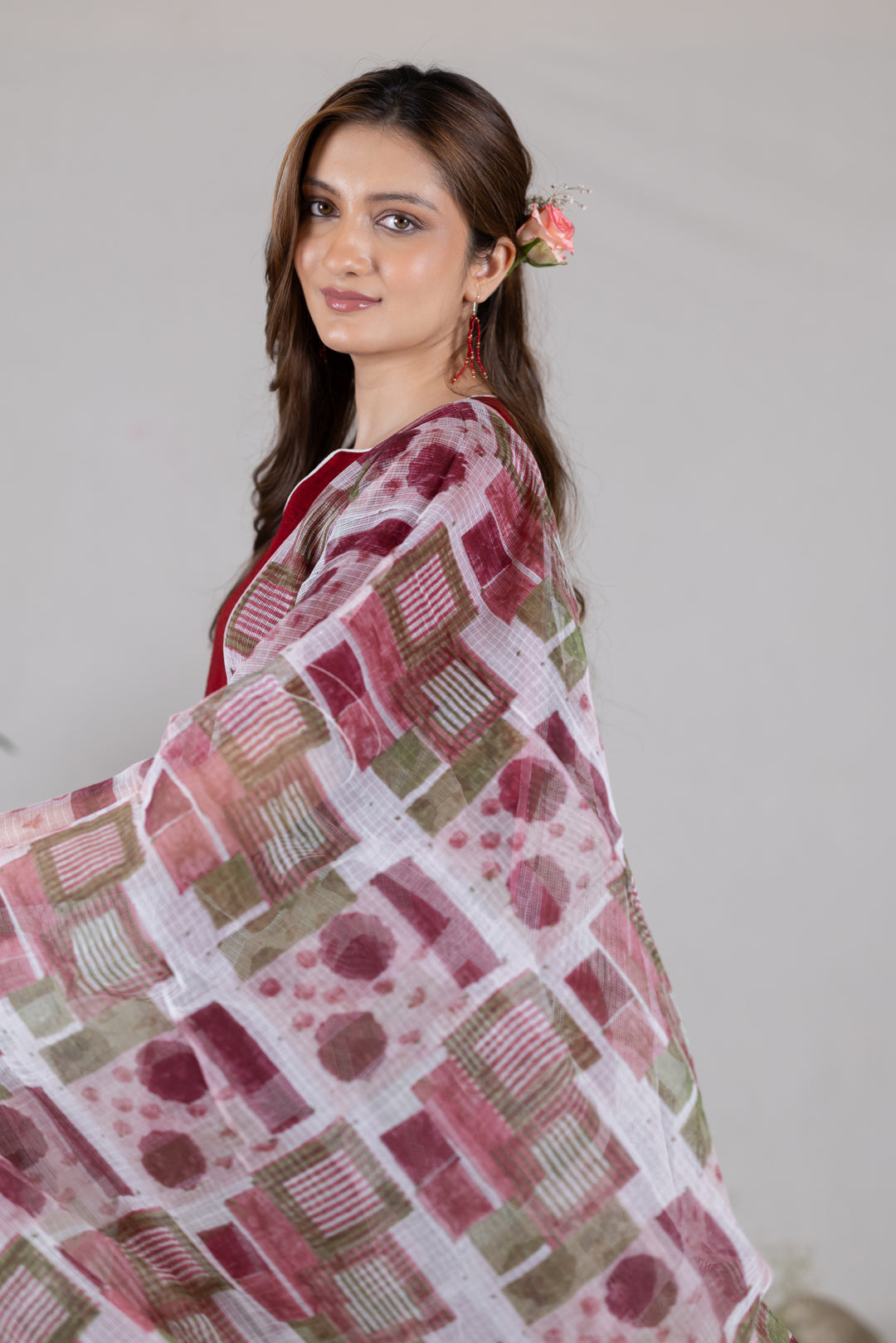 Handblock Print Kota Dupatta in Mixed Tones by Ray Ethnic