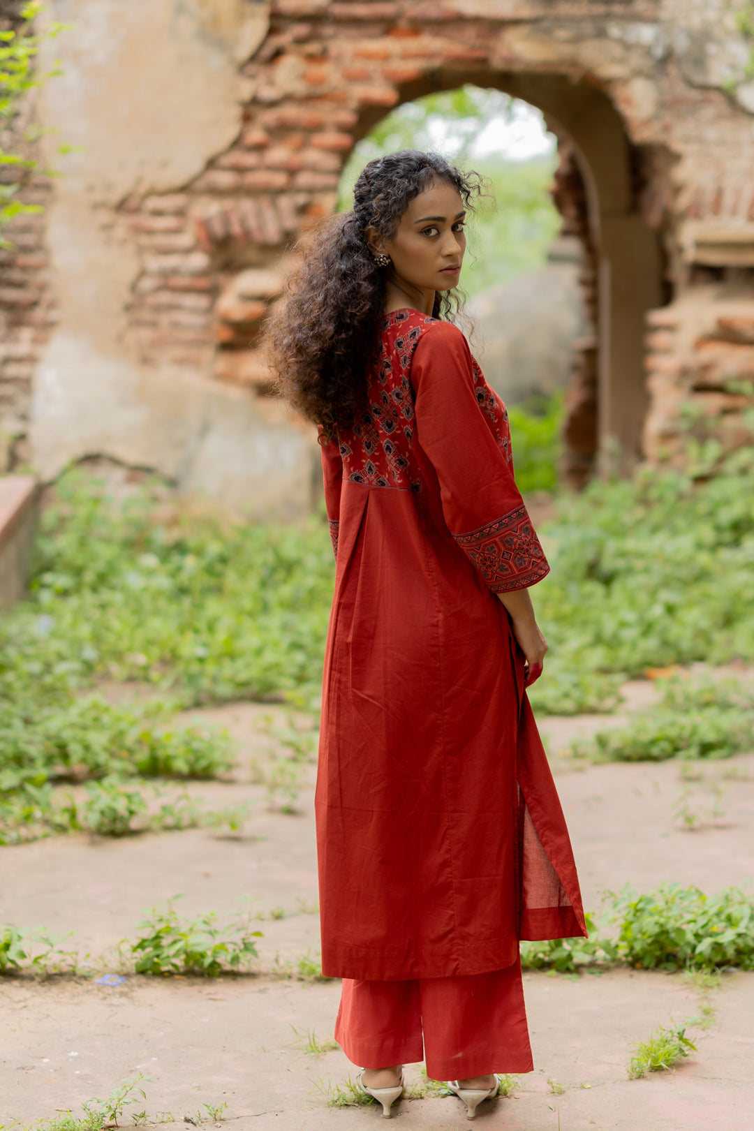 Maroon Ajrakh Block Print Mul Cotton Kurta - Mehrab