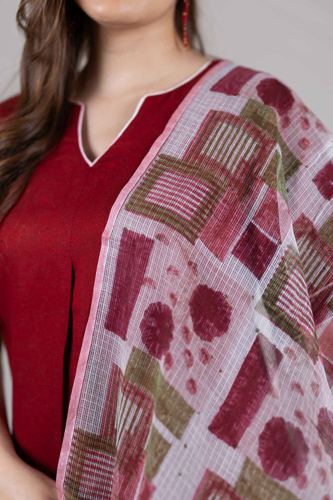 Handblock Print Kota Dupatta in Mixed Tones by Ray Ethnic