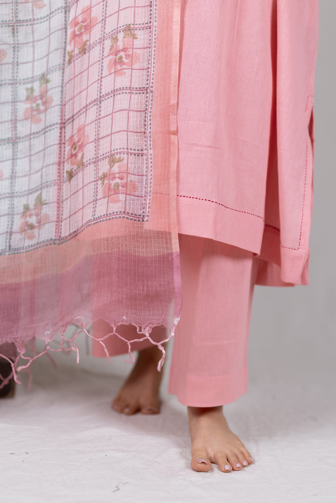 Lightweight Kota Block Print Dupatta in Peach by Ray Ethnic