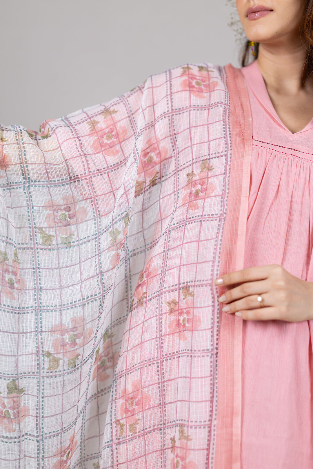 Lightweight Kota Block Print Dupatta in Peach by Ray Ethnic