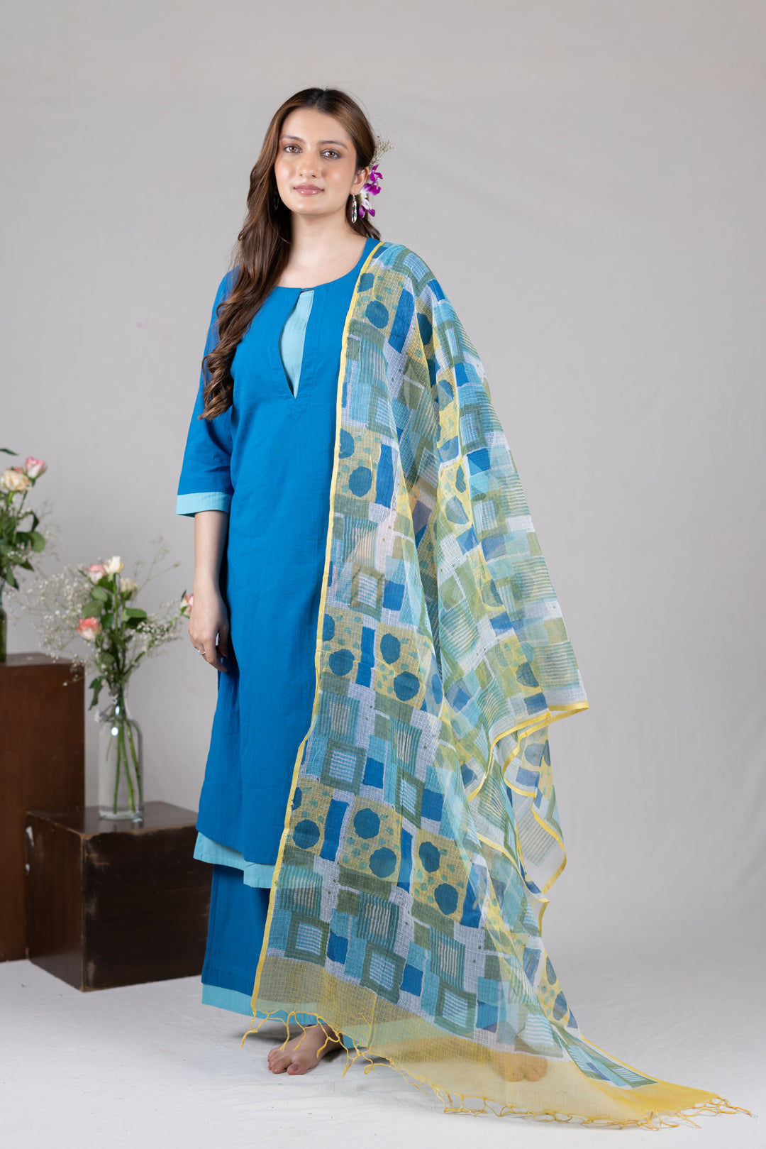Handblock Print Kota Dupatta in Multicolour by Ray Ethnic