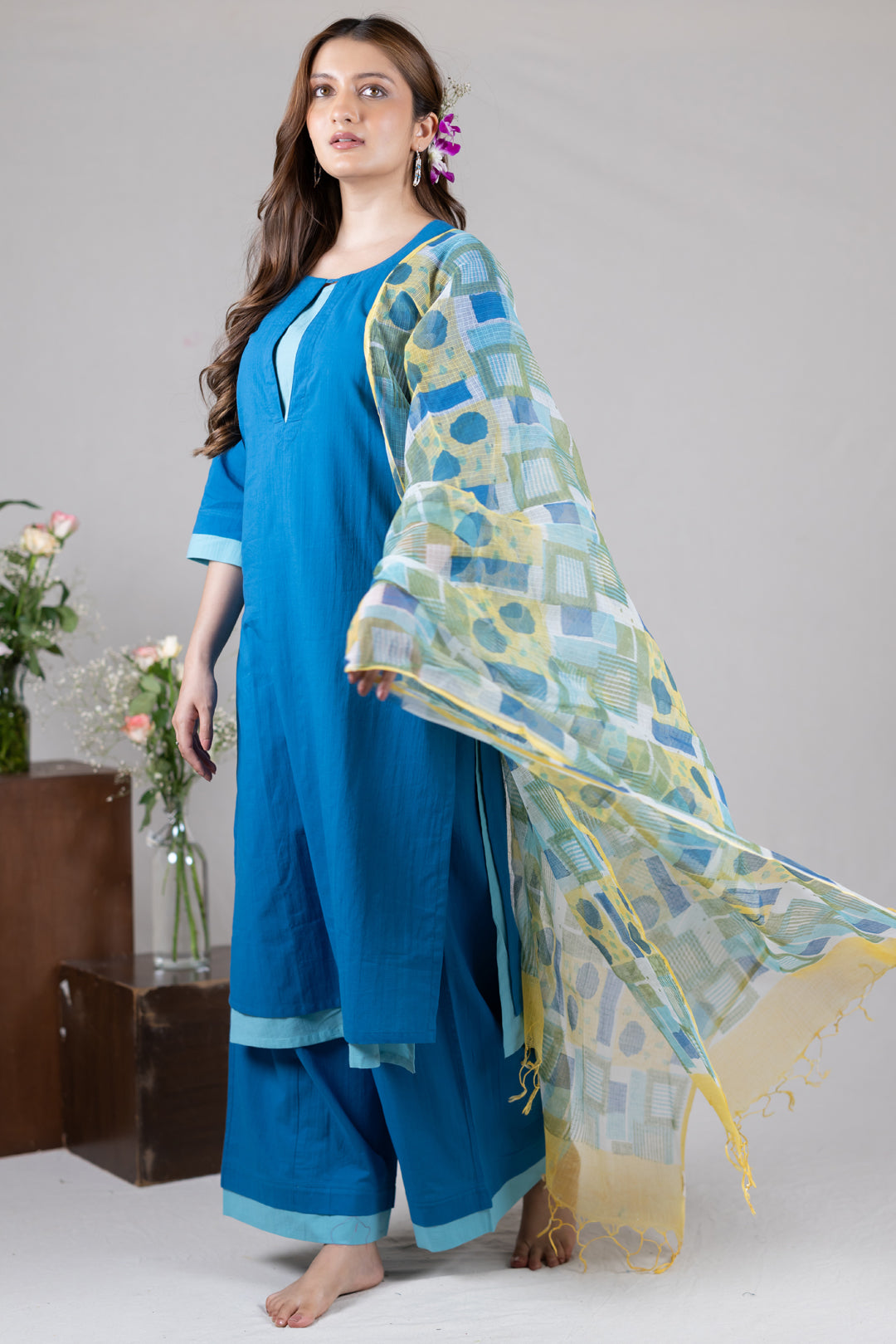 Handblock Print Kota Dupatta in Multicolour by Ray Ethnic
