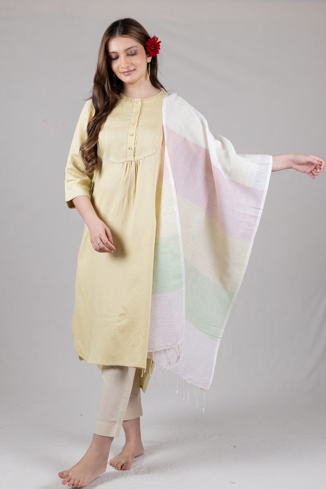 Handwoven Linen Multicolour Stole in Pastel Tones by Ray Ethnic