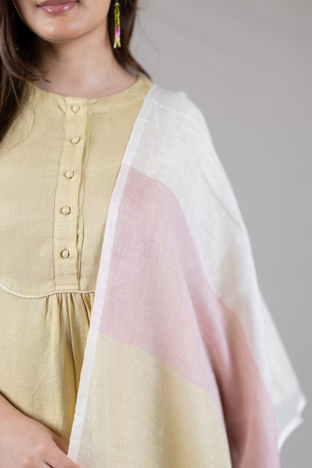 Handwoven Linen Multicolour Stole in Pastel Tones by Ray Ethnic