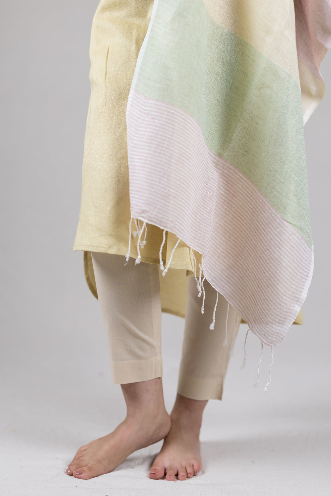 Handwoven Linen Multicolour Stole in Pastel Tones by Ray Ethnic