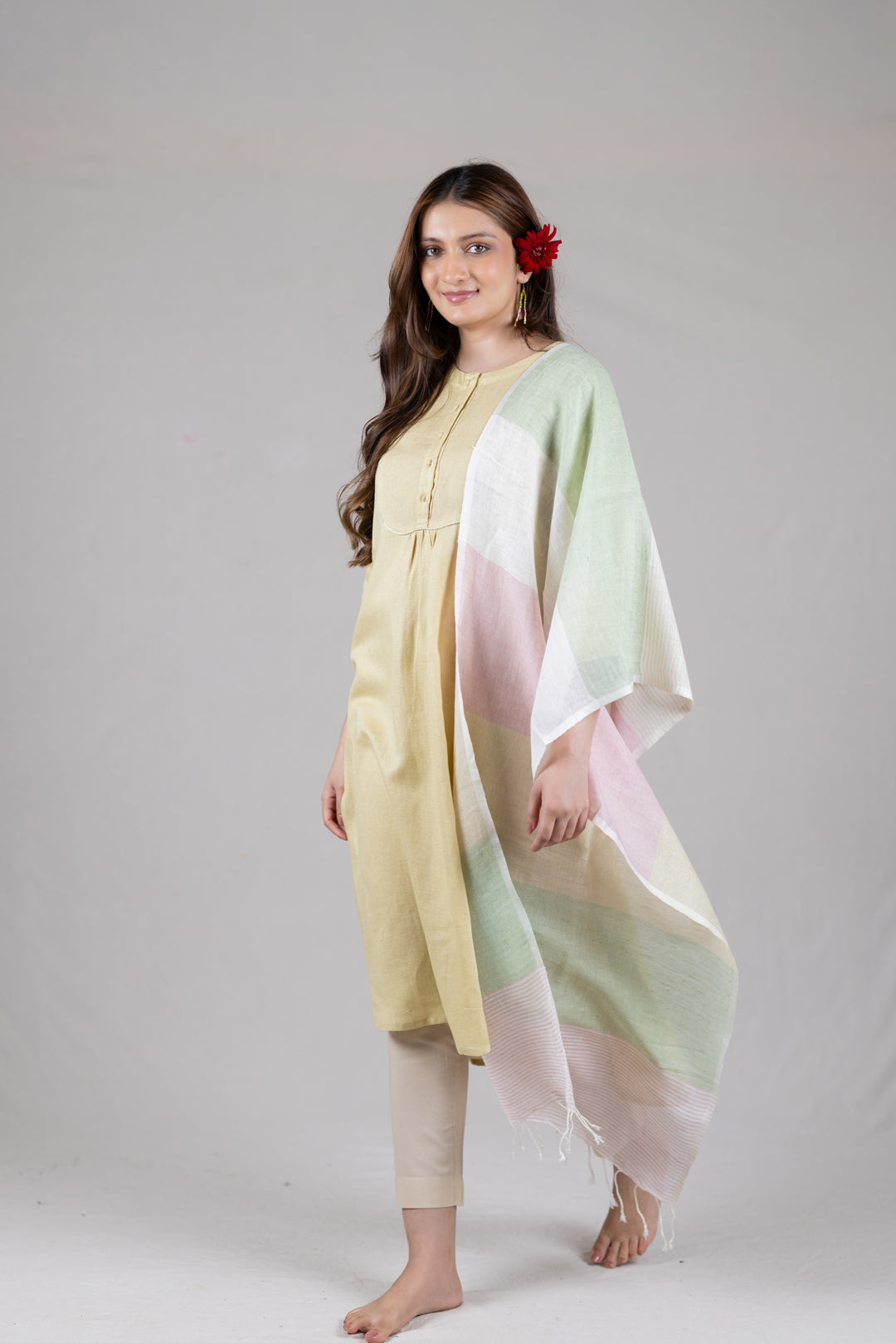 Handwoven Linen Multicolour Stole in Pastel Tones by Ray Ethnic
